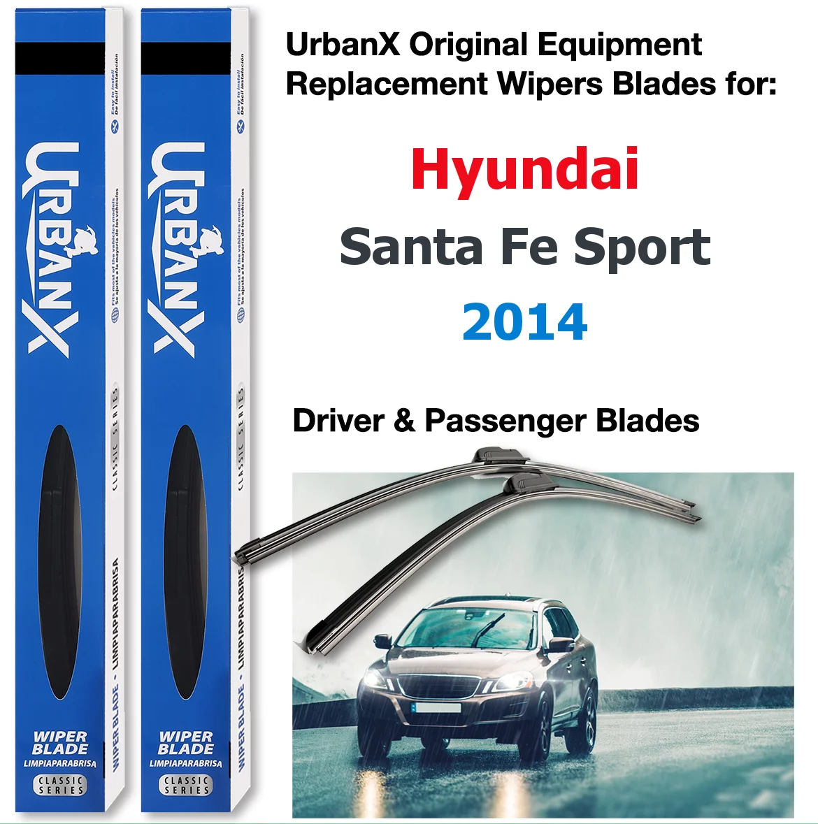UrbanX 2-IN-1 All Seasons Water Repellency Original Equipment Replacement Wiper Blades For 2014 Hyundai Santa Fe Sport 26