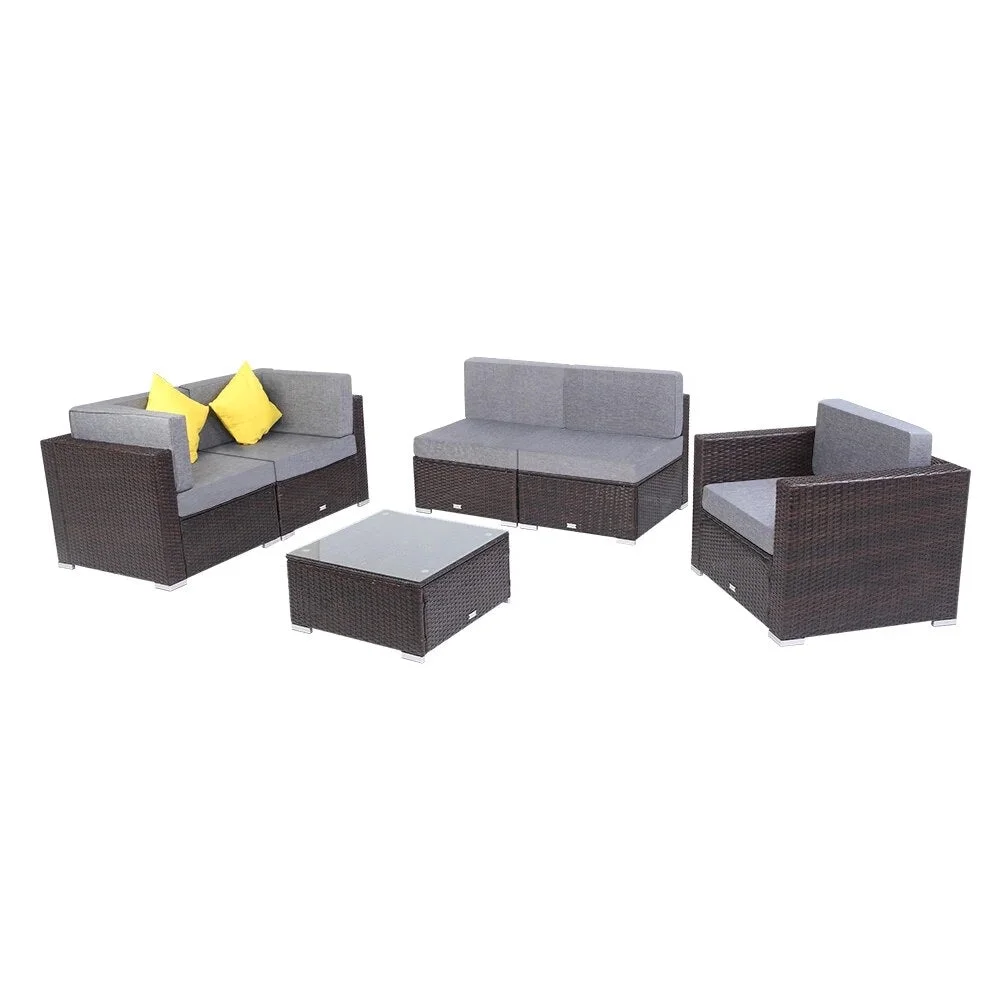 Two Styles US Warehouse 6 Pieces Patio PE Wicker Rattan Corner Sofa Set Patio Furniture Set In Stock  for the outdoors and Patio