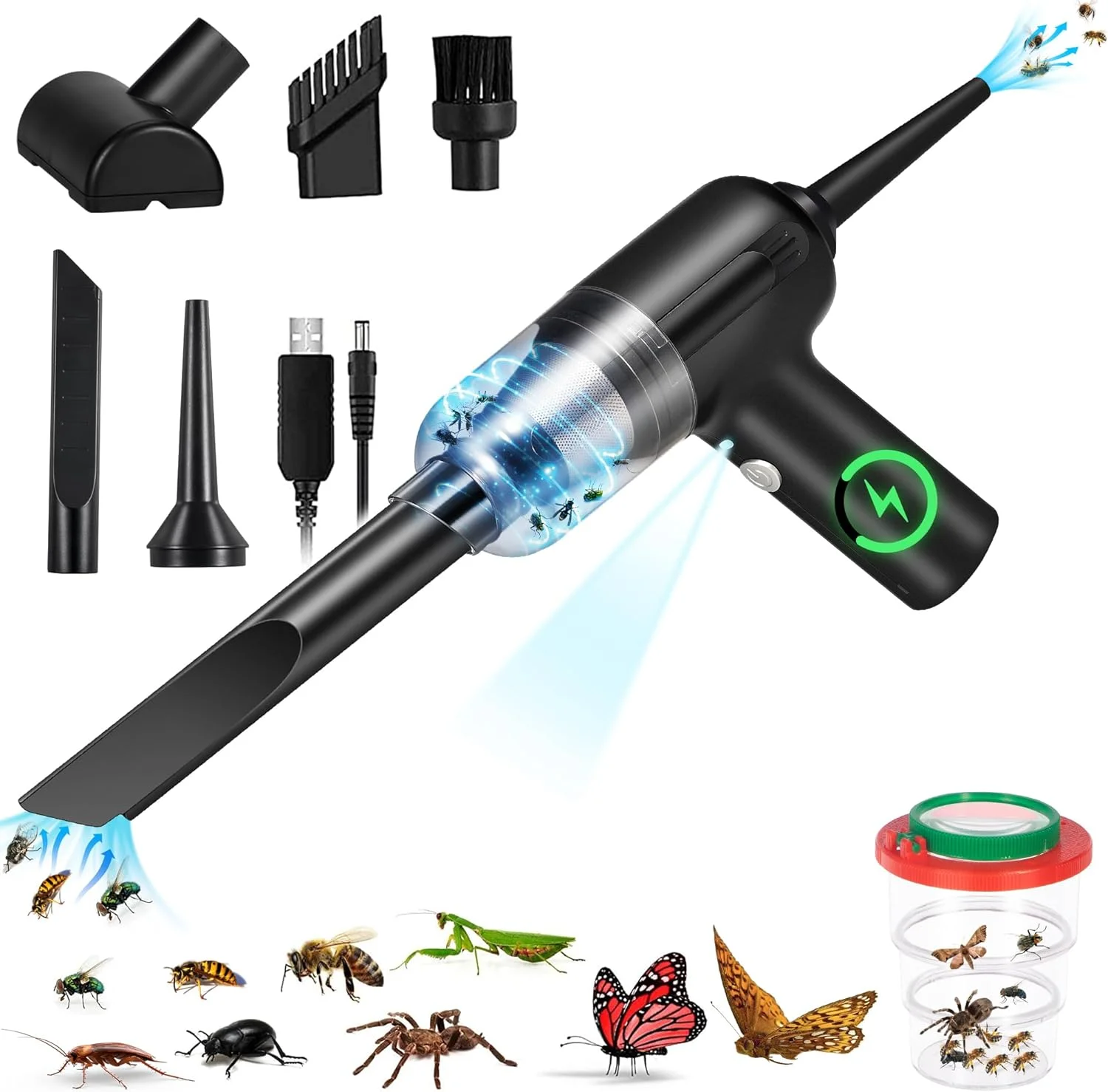 2Z Handheld Vacuum and Blower Cordless Rechargeable Bug Vacuum Catcher for Insect Stink Bug Spider, Portable Vacuum Cleaner Strong Suction Bug Sucker for Car Kitchen Pet Hair