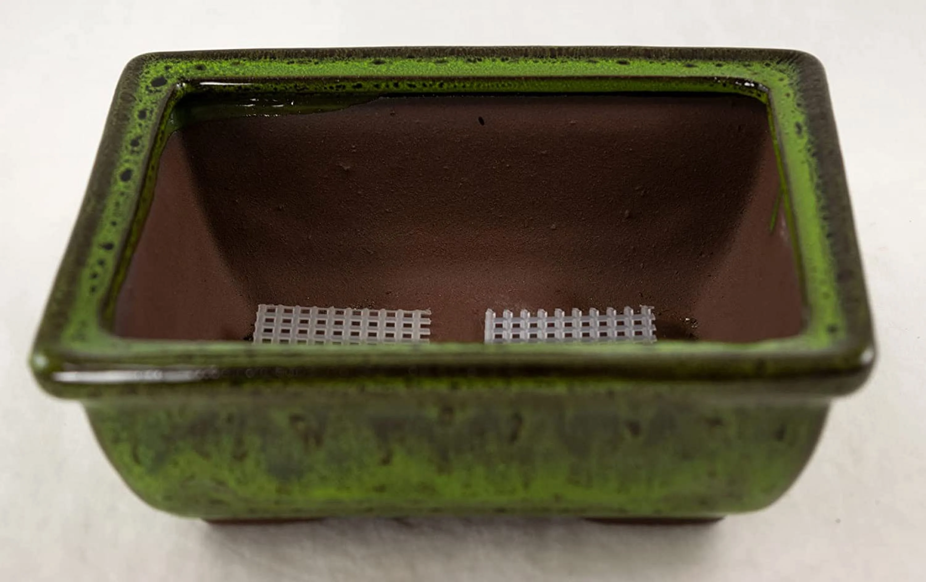 6'' Rectangular Moss Green Shohin Bonsai Pot + Soil + Tray + Rock + Mesh Kit, Blue,green