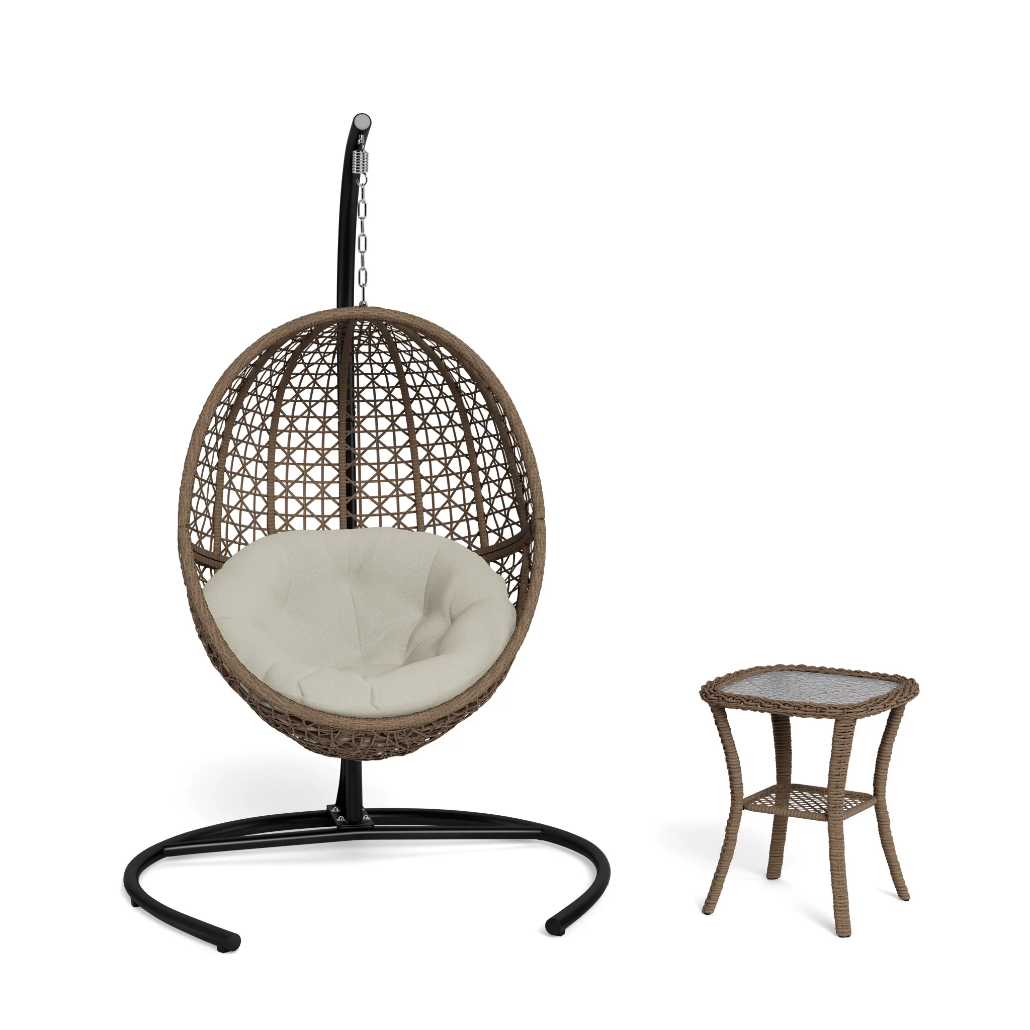 Tortuga Outdoor Hanging Nest Swing and Table Set with Swing, Stand, Cushion and Table