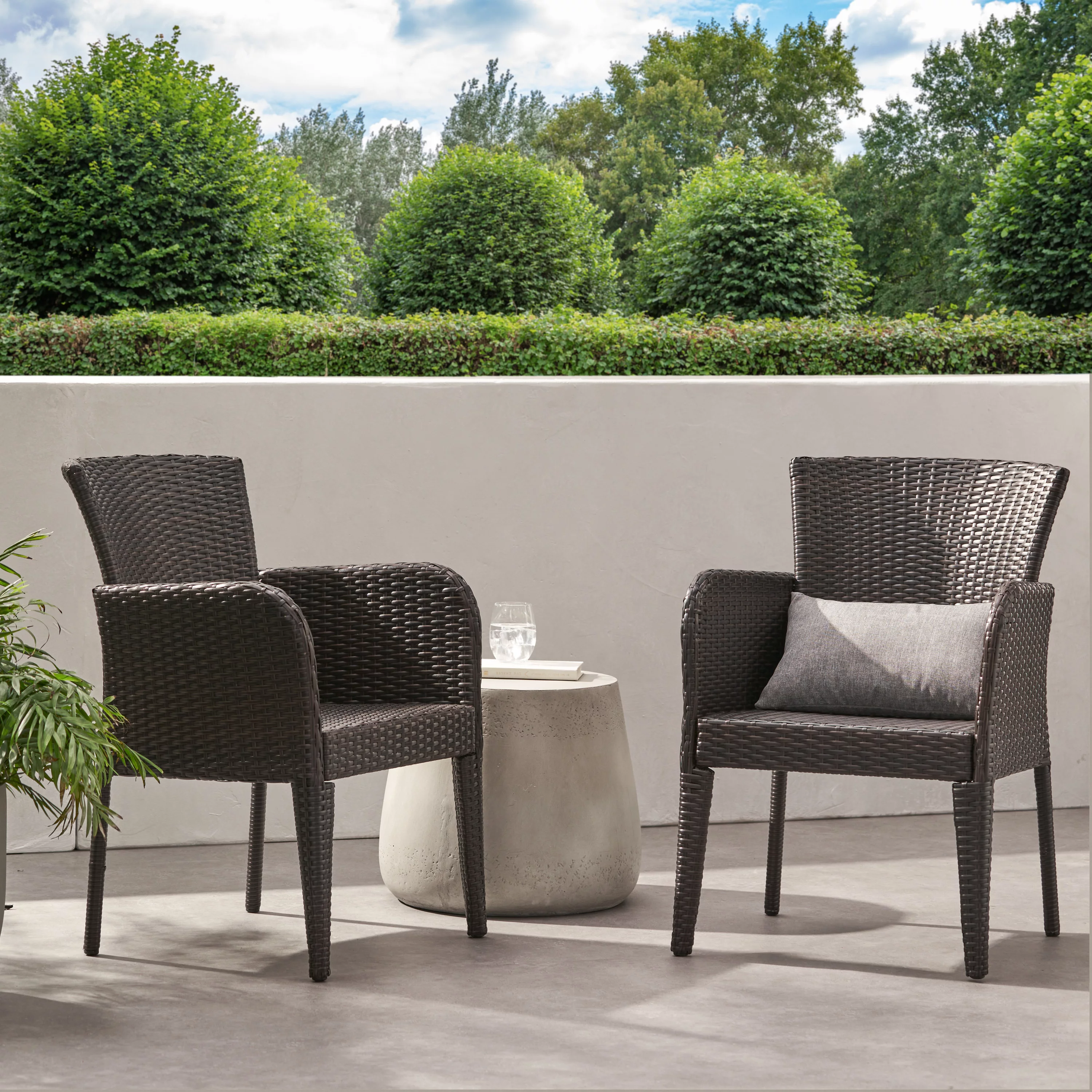 GDF Studio Abigail Outdoor Wicker Dining Chair Set, Multibrown