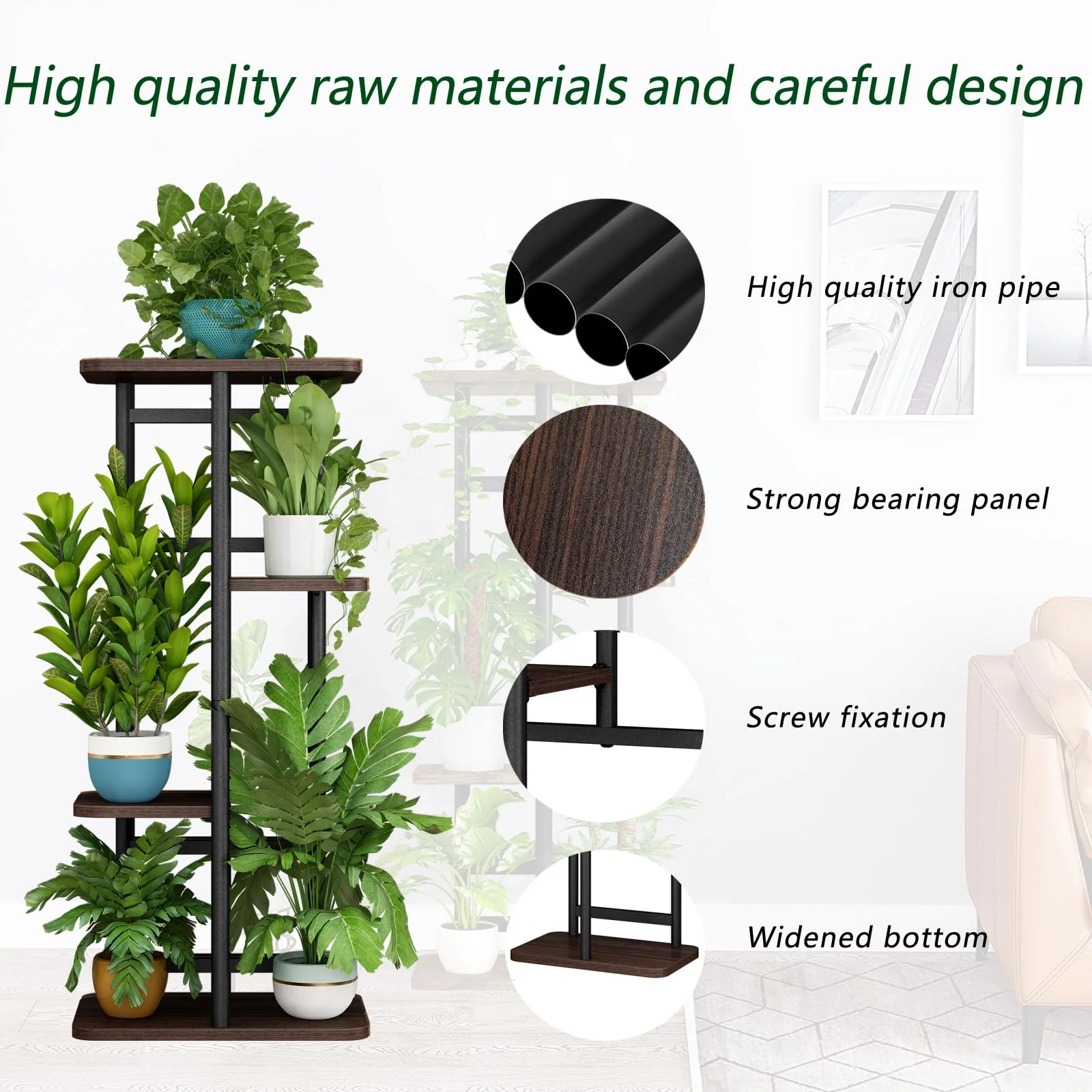 SUOERNUO Plant Stand 4 Tier 5 Potted Indoor Plant Shelf Multiple Stands for Garden Corner Balcony Living Room (4 Tier 5 Potted, Black Oak)