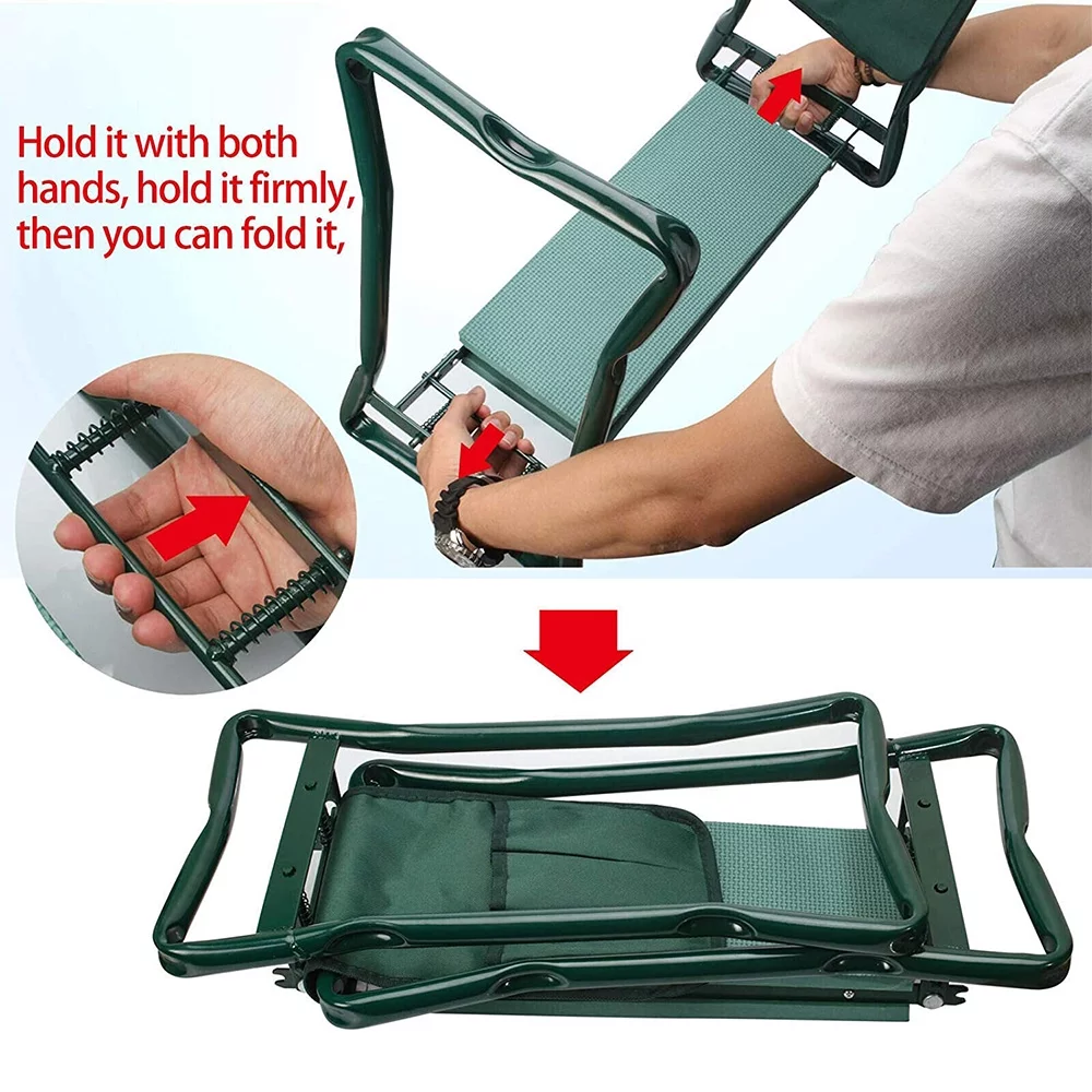 Garden Kneeler Seat Stool Bench Kneeling Pad Tool Pouch & Easy Folding Design Garden Kneeler Seat