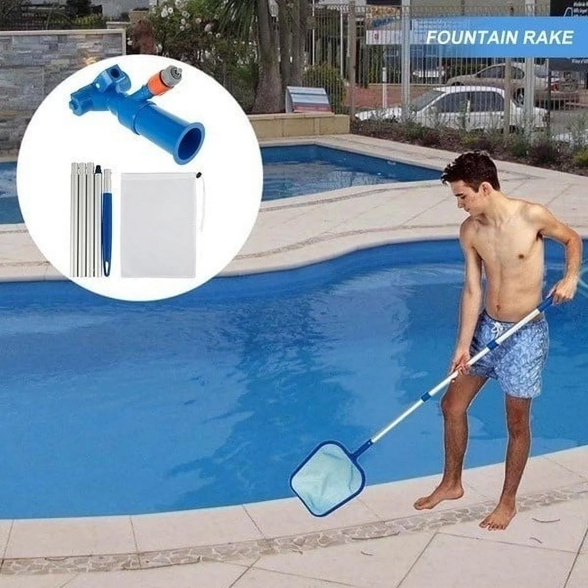 Everso Swimming Pool Pond Fountain Vacuum Cleaner Leaf Skimmer Mesh Set Cleaning Tool