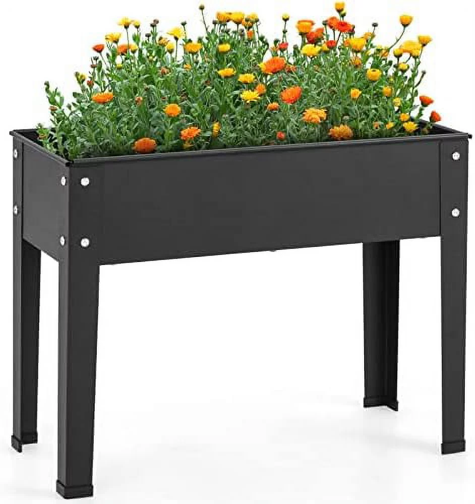 Raised Garden Bed, Metal Planter Box With Legs, Drain Hole, Outdoor Indoor Elevated Garden Box For Vegetable Flower Herb Fruit, Standing Raised Beds For Backyard Porch Balcony Black