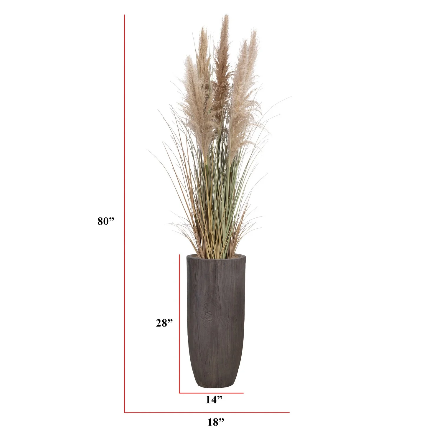 Tall Faux Pampas Grass | 80” Tall grass in a tall wooden styled planter | Vintage Home