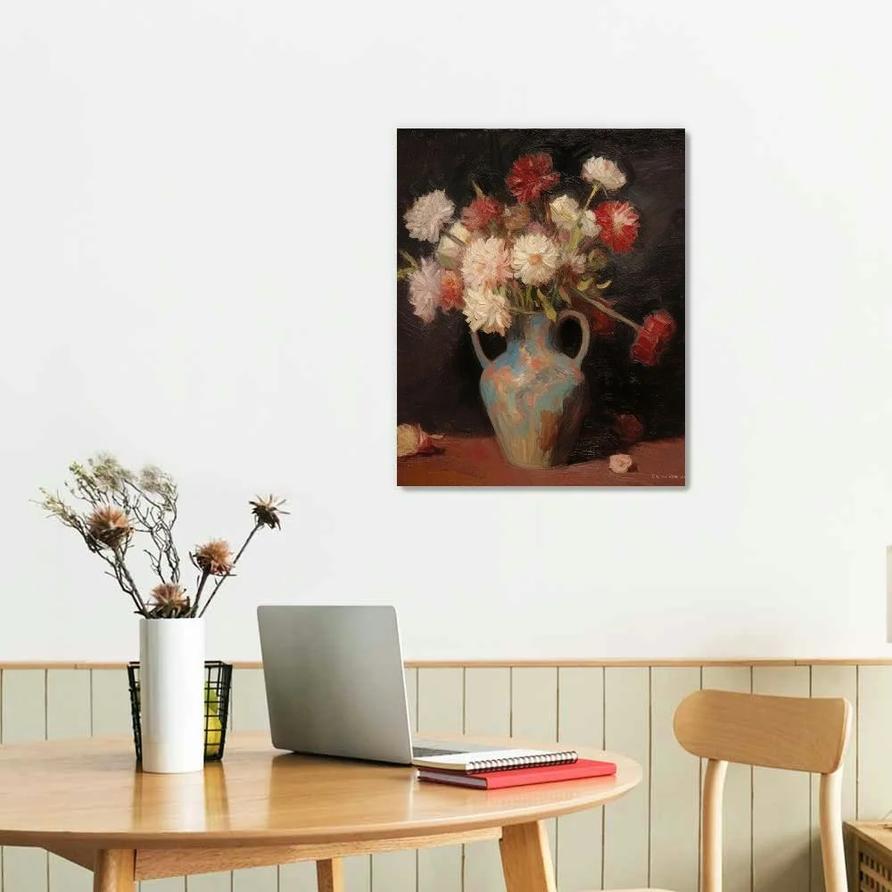 Zhiwo Framed Canvas Wall Art Vase with Chinese Asters and Gladioli by Van Gogh Oil Paintings Modern Abstract HD Canvas Prints Flowers Artwork Pictures for Living Room Wall Decor 16x20 16x20in