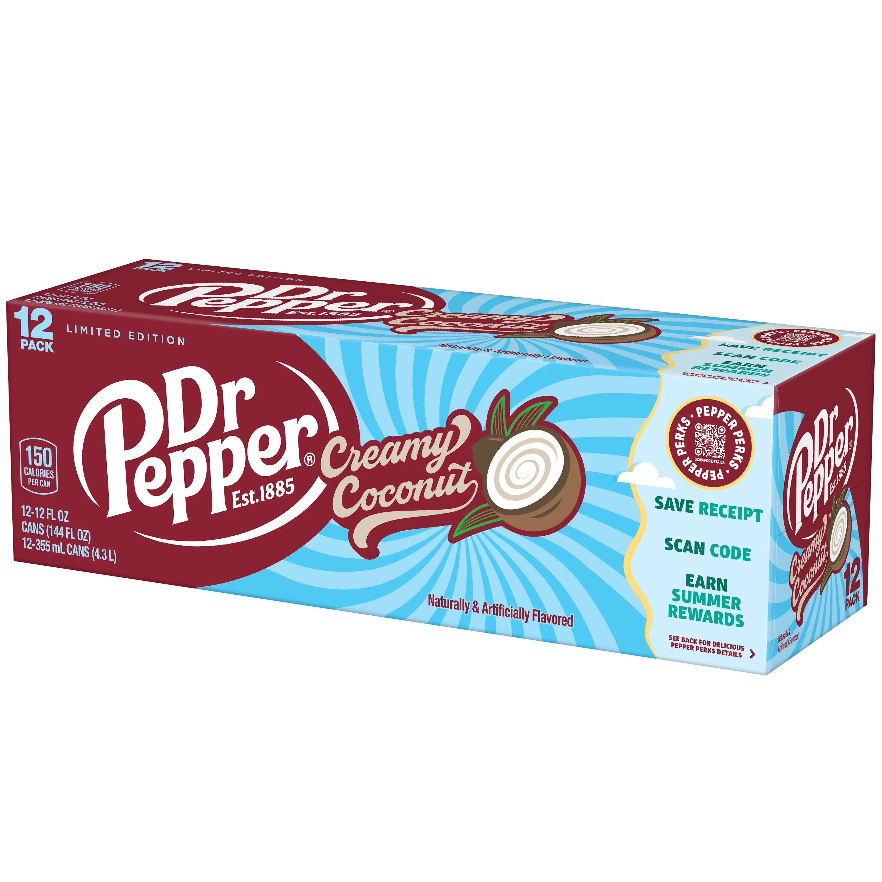 Dr Pepper Creamy Coconut Soda Pop, 12 fl oz, 12 Pack Cans