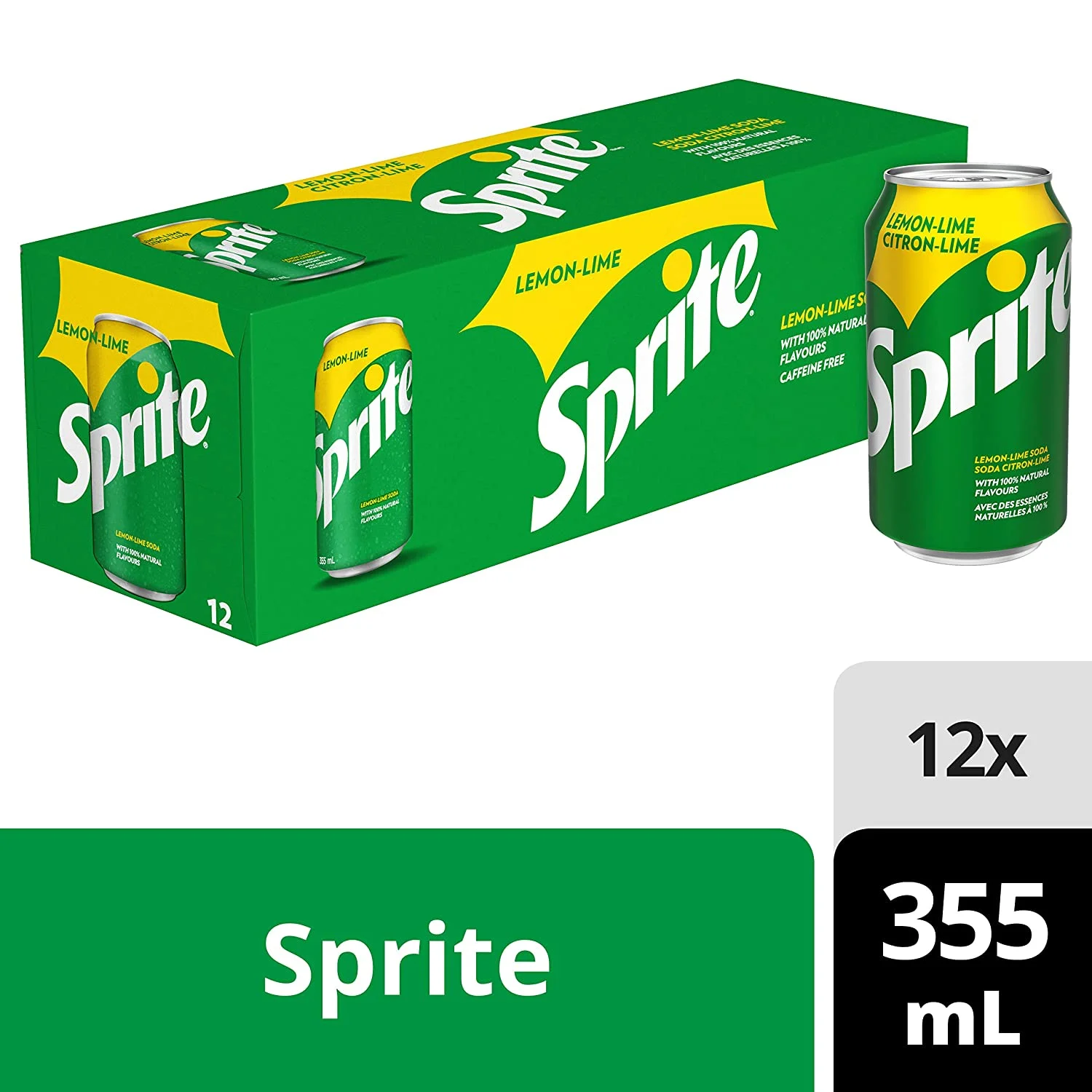Sprite Lemon Lime Soda, 355mL/12oz., Cans, 12 Pack