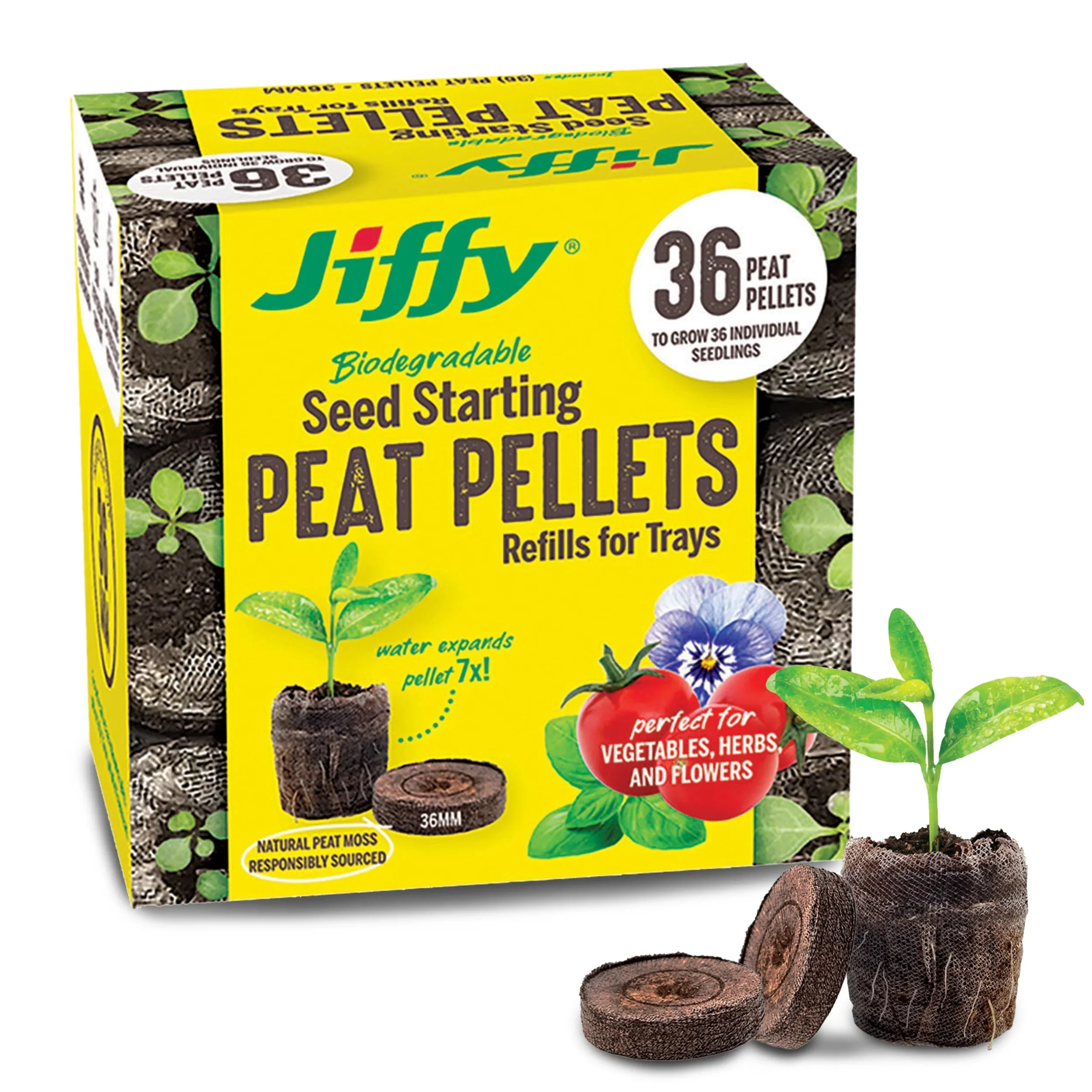 Jiffy 36mm Expanding Peat Pellet Refill for Indoor Seed Starting,180 Pellets