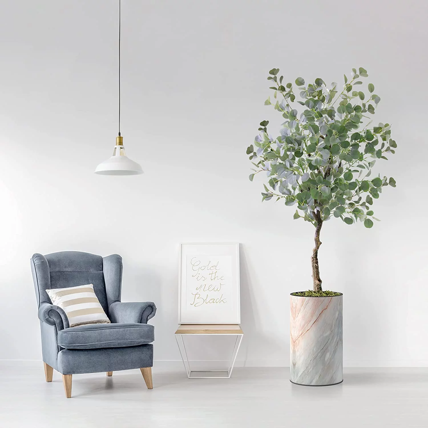 Artificial Tree in Modern Granite Effect Planter, Fake Eucalyptus Silk Tree for Indoor and Outdoor Home Decoration - 57