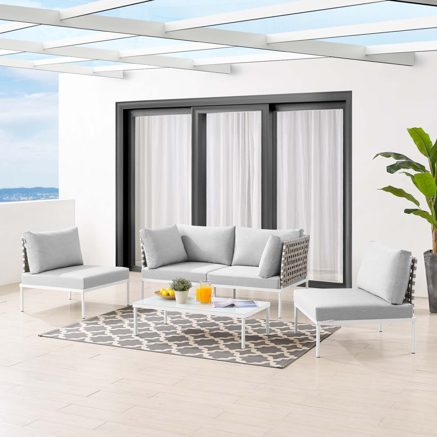 Lounge Sectional Sofa Table Set, Grey Gray, Aluminum Metal, Outdoor Patio Balcony Cafe Bistro Garden Hospitality Restaurant, Modern Contemporary HB33453