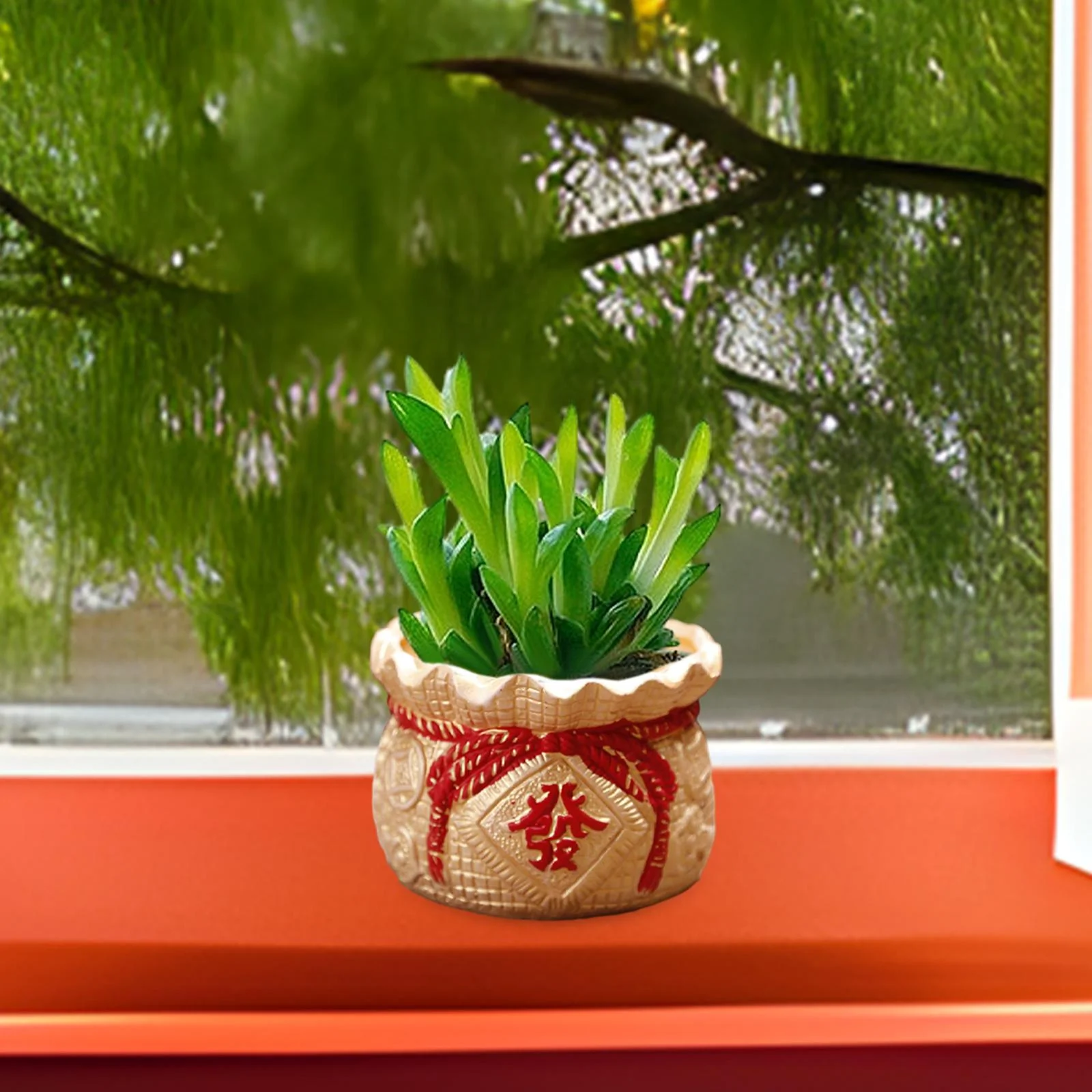 flameer Blessed Bag Flower Pot Living Room Bedroom Bookshelf Festival Flower Golden 12cmx9cm