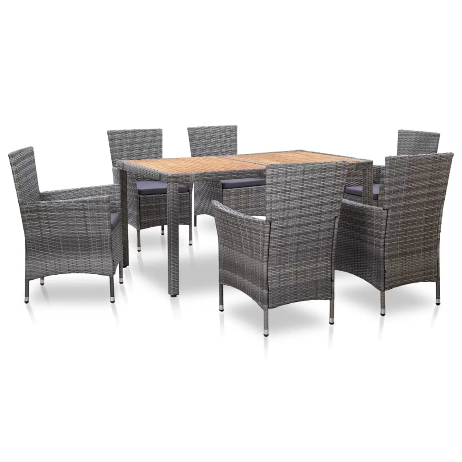 ametoys 7 Piece Patio Dining Set with Cushions Poly Rattan Gray