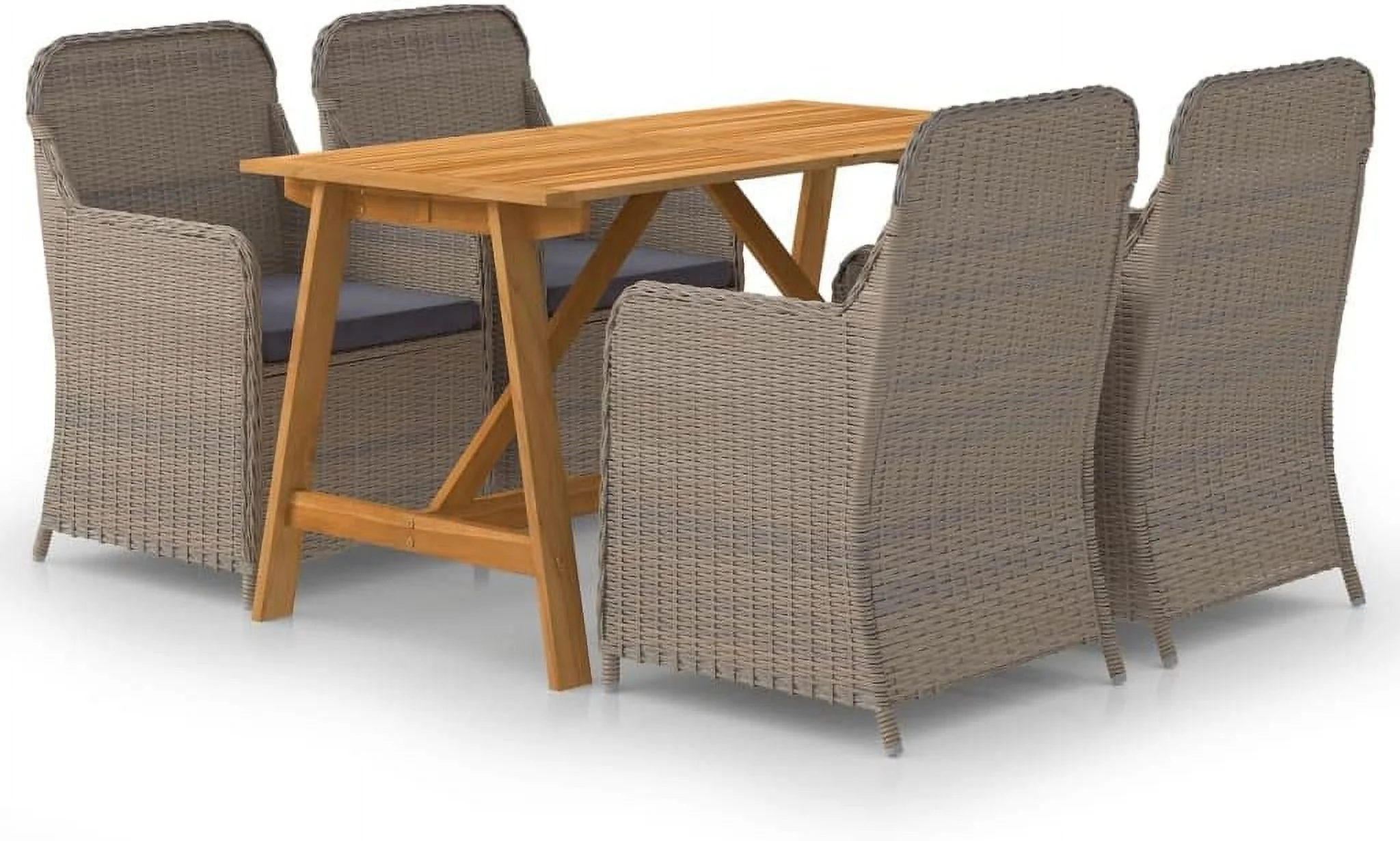 5-Piece Terrace Tableware  Garden Dining Set  Outdoor Furniture Set  PE Cane Chair  Removable Cushion Cover  Suitable for Terrace  Yard  Garden  Black  Solid Acacia  55.1 "x 27.6"