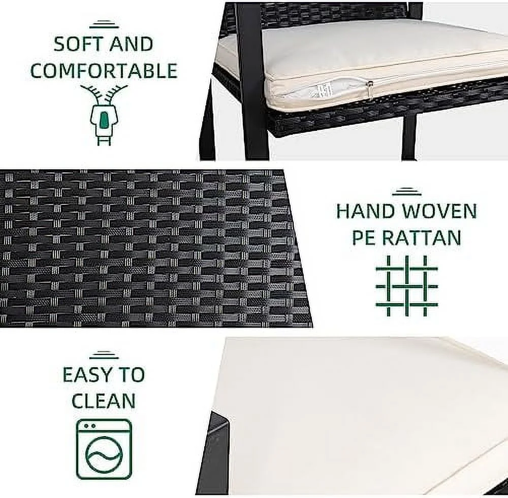 MQLIFEBOOM 3 Pieces Patio Set Outdoor Wicker Patio  Sets Modern  Molded Rattan Chair Conversation Sets with Coffee Table for Backyard and Bistro (Dark Grey)