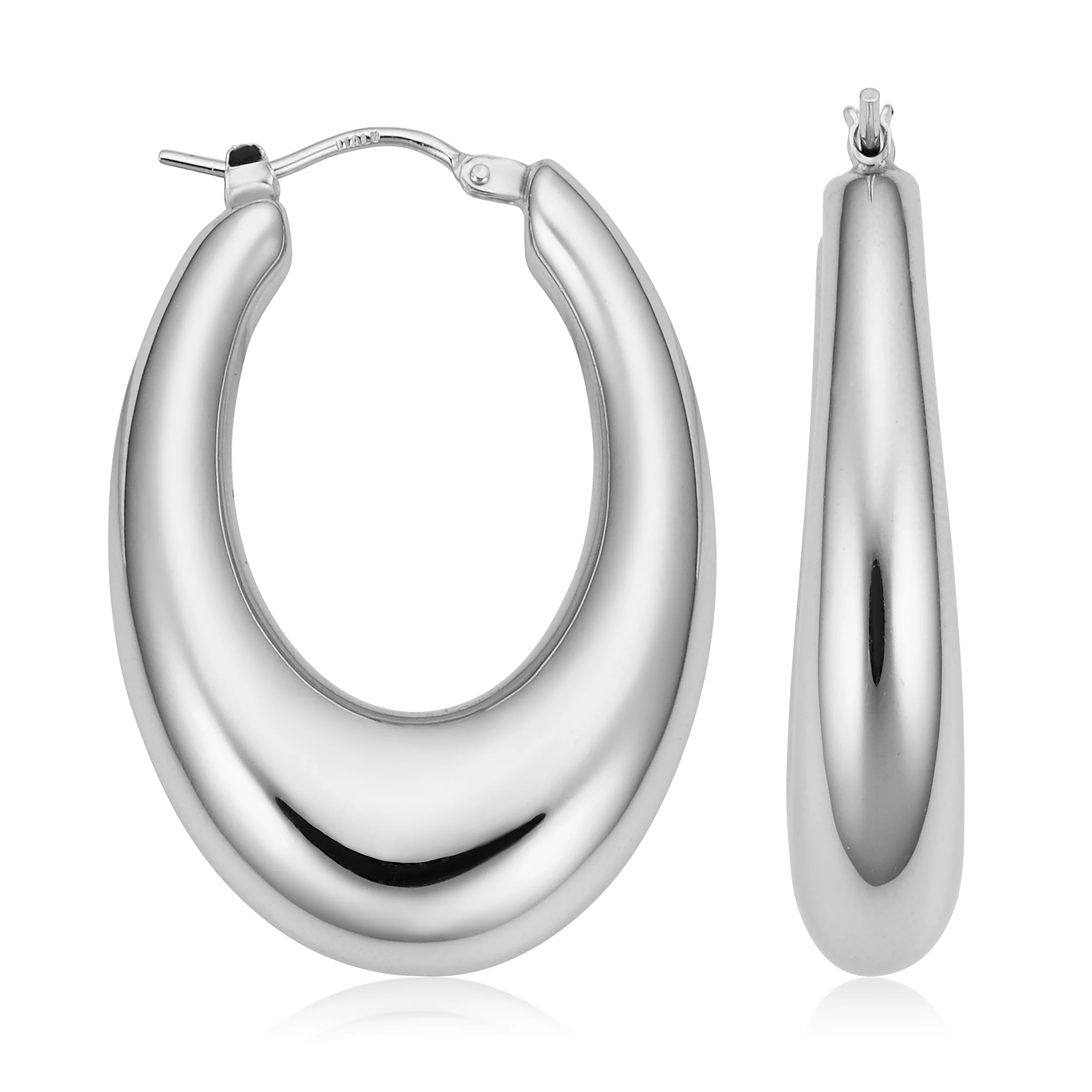 Fine 925 Sterling Silver Graduated Electroform Oval Hoop Earrings (14 mm inner diameter)