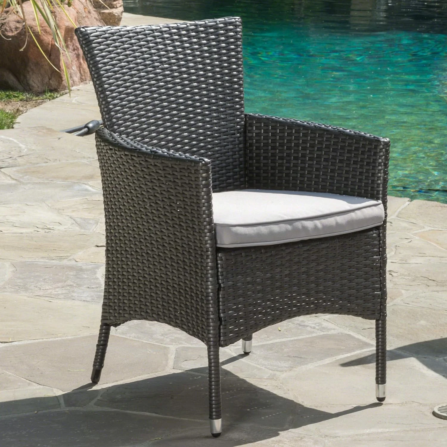 Christopher Home Malta KD PE Wicker Dining Chairs, 2-Pcs Set, Grey