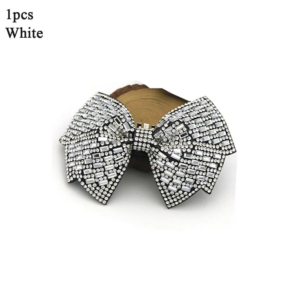 1Pc New Bow Shoe Clips Crystal Rhinestones Shoe Buckles DIY Shoes Accessories Wedding Bridal High Heels Flower Decorations white-1pcs