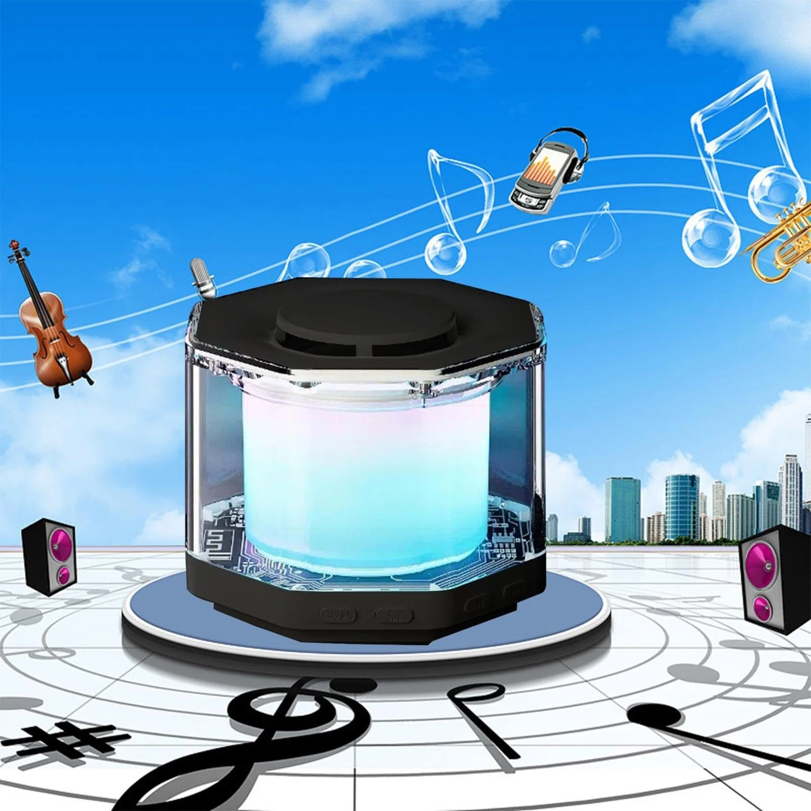 Crate Speakers Compact Subwoofer Outdoor Mini Wireless Speaker Featuring Glass And Colored Light Produces Rich Sound Birthday Gifts For Women