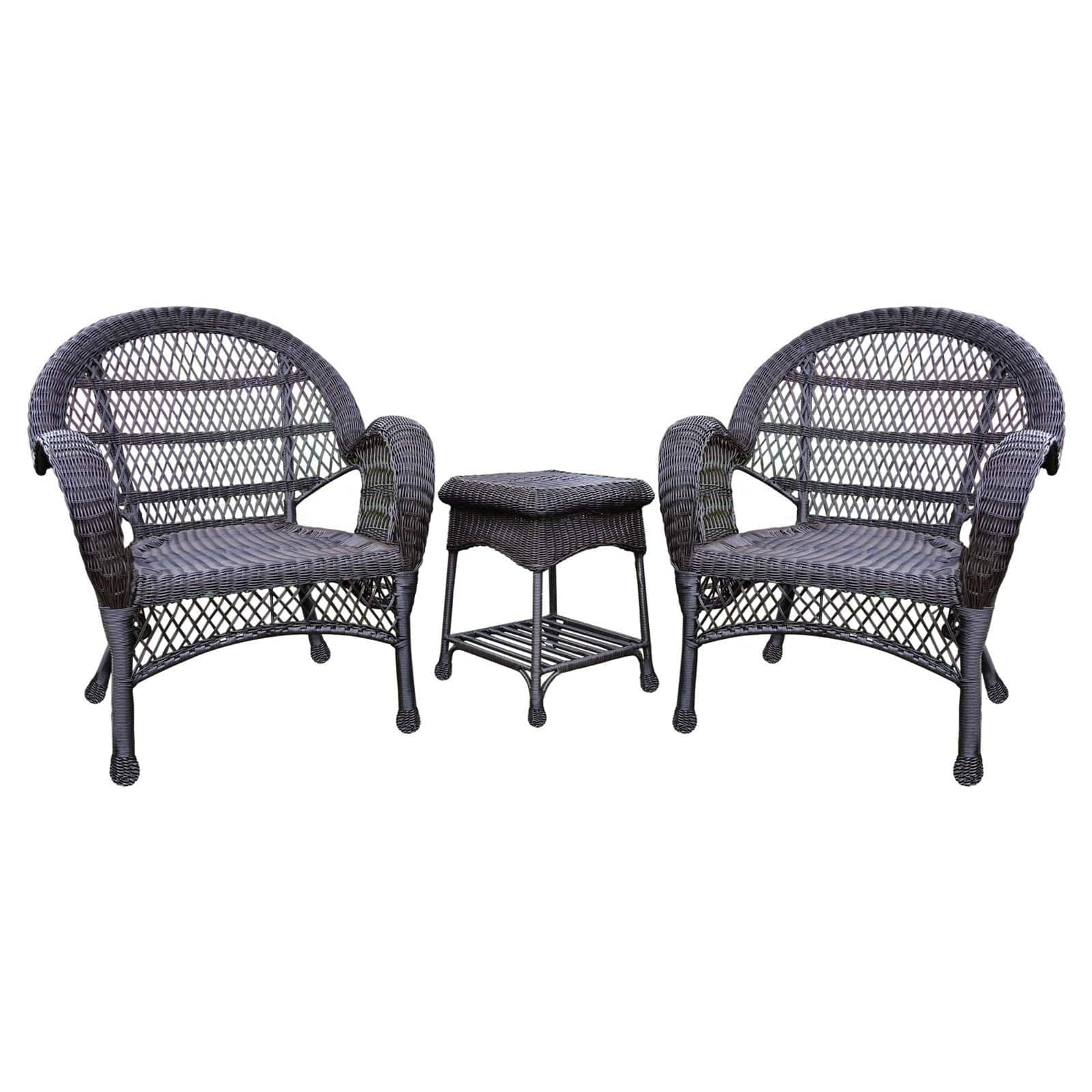 Jeco 3 Piece Wicker Conversation Set in White with Tan Cushions