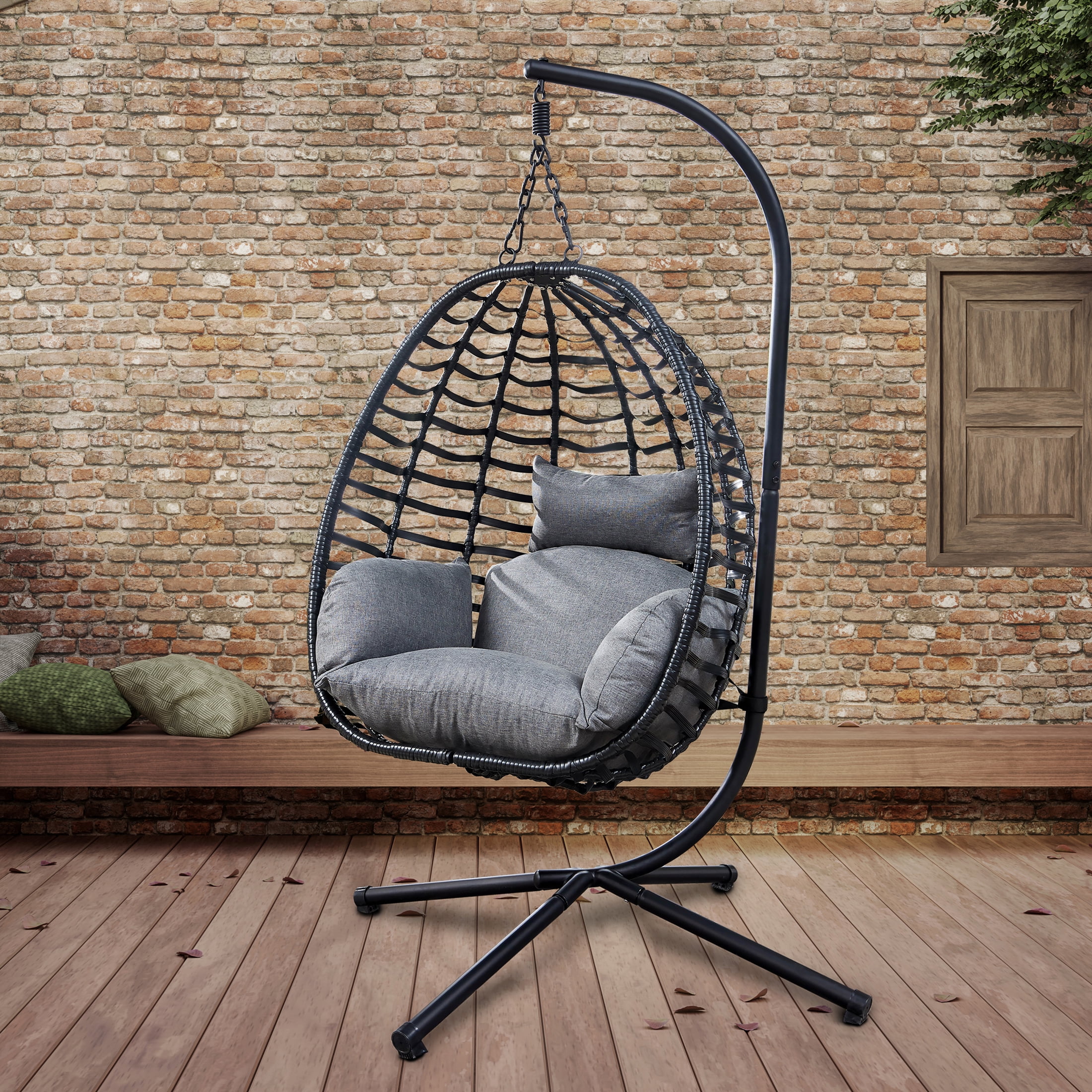 CoSoTower Outdoor Wicker Swing Chair With Stand For Balcony, 37