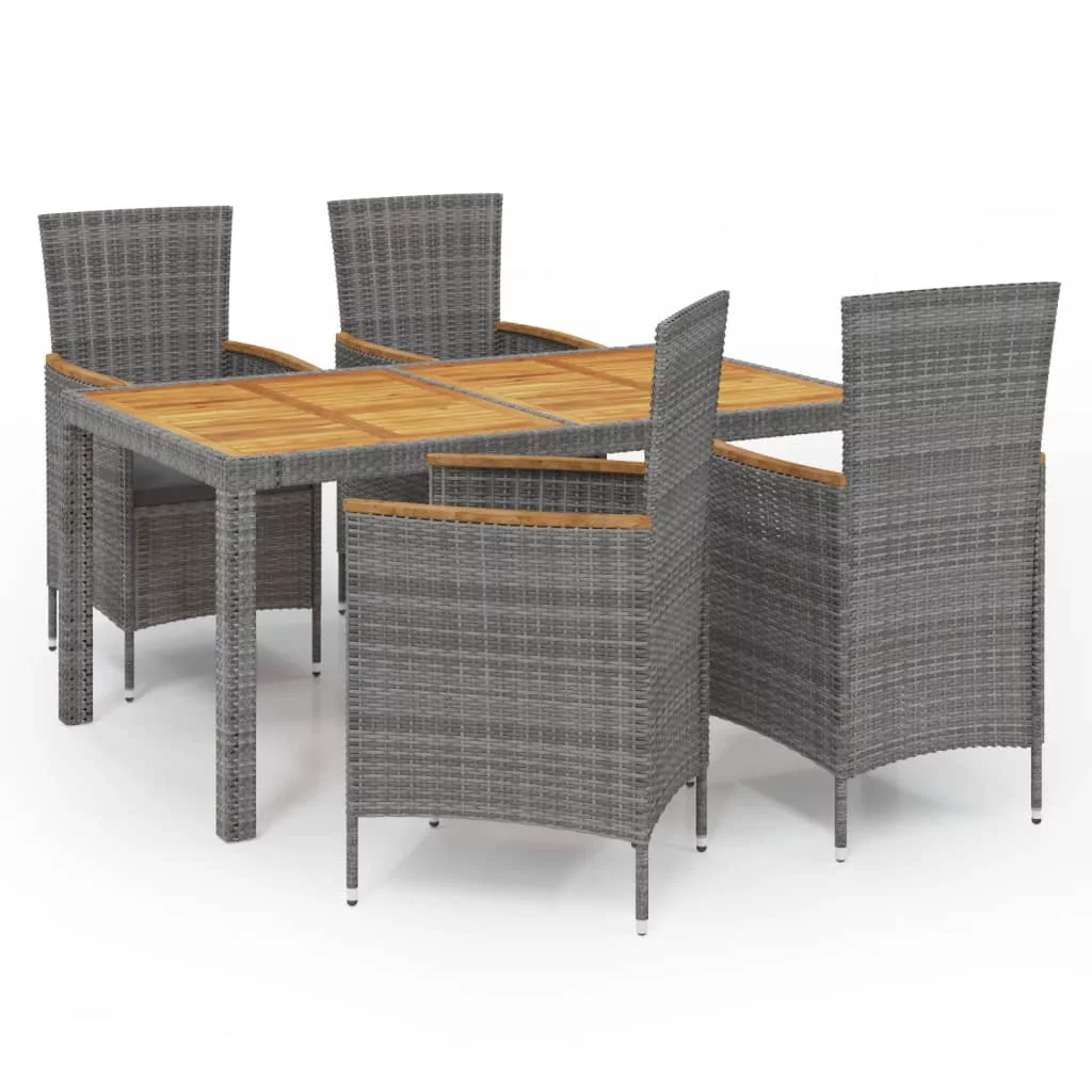 Irfora 5 Piece Patio Dining Set with Cushions Poly Rattan Gray