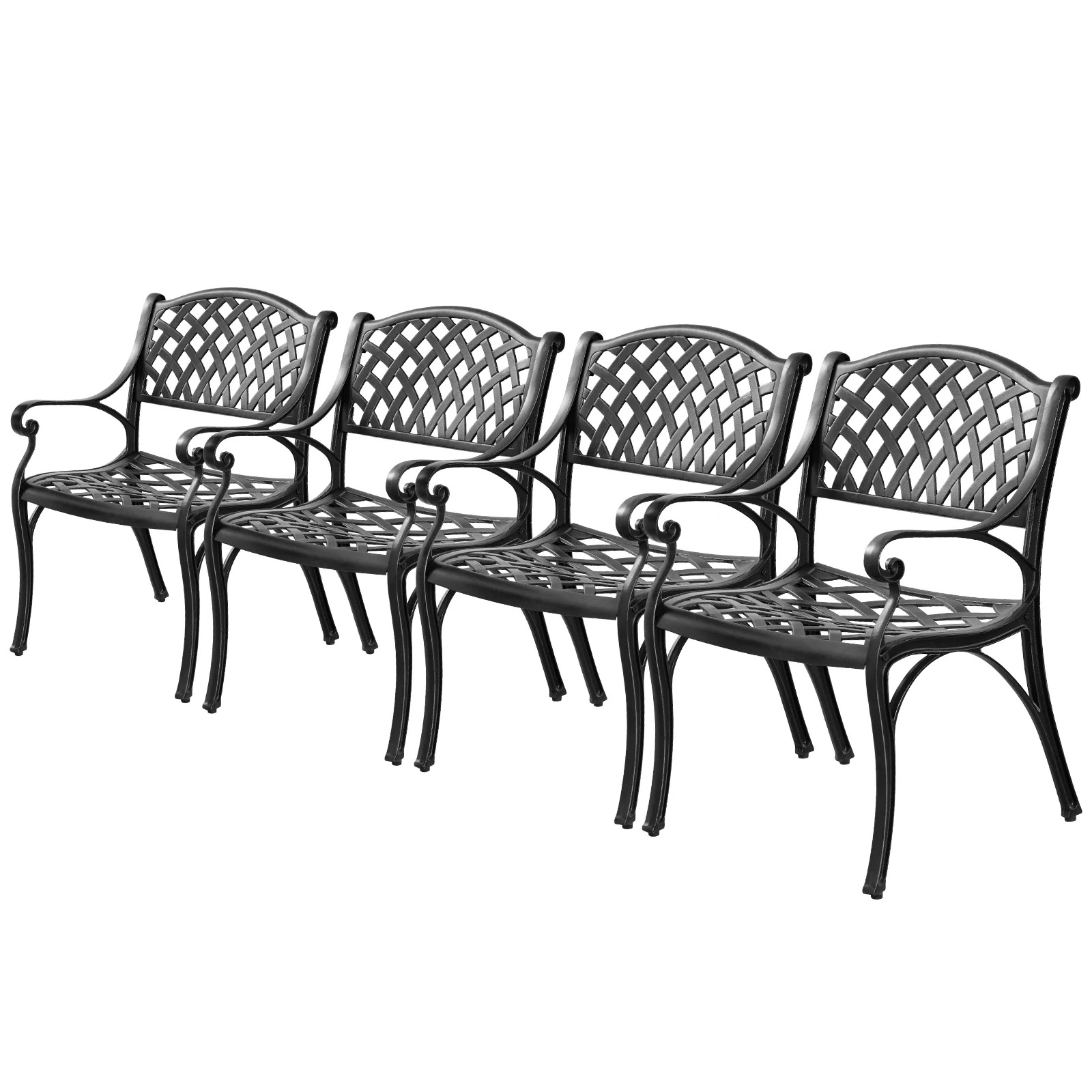 PATIO-IN Outdoor Bistro Dining Chairs Set 4 Cast Iron Patio Bistro Chair with Armrest for Patio Furniture Set,Black