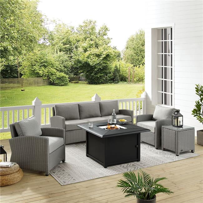 Wicker Sofa Set with Fire Table, Gray - Sofa, Dante Fire Table, Side Table, & 2 Arm Chairs - 5 Piece