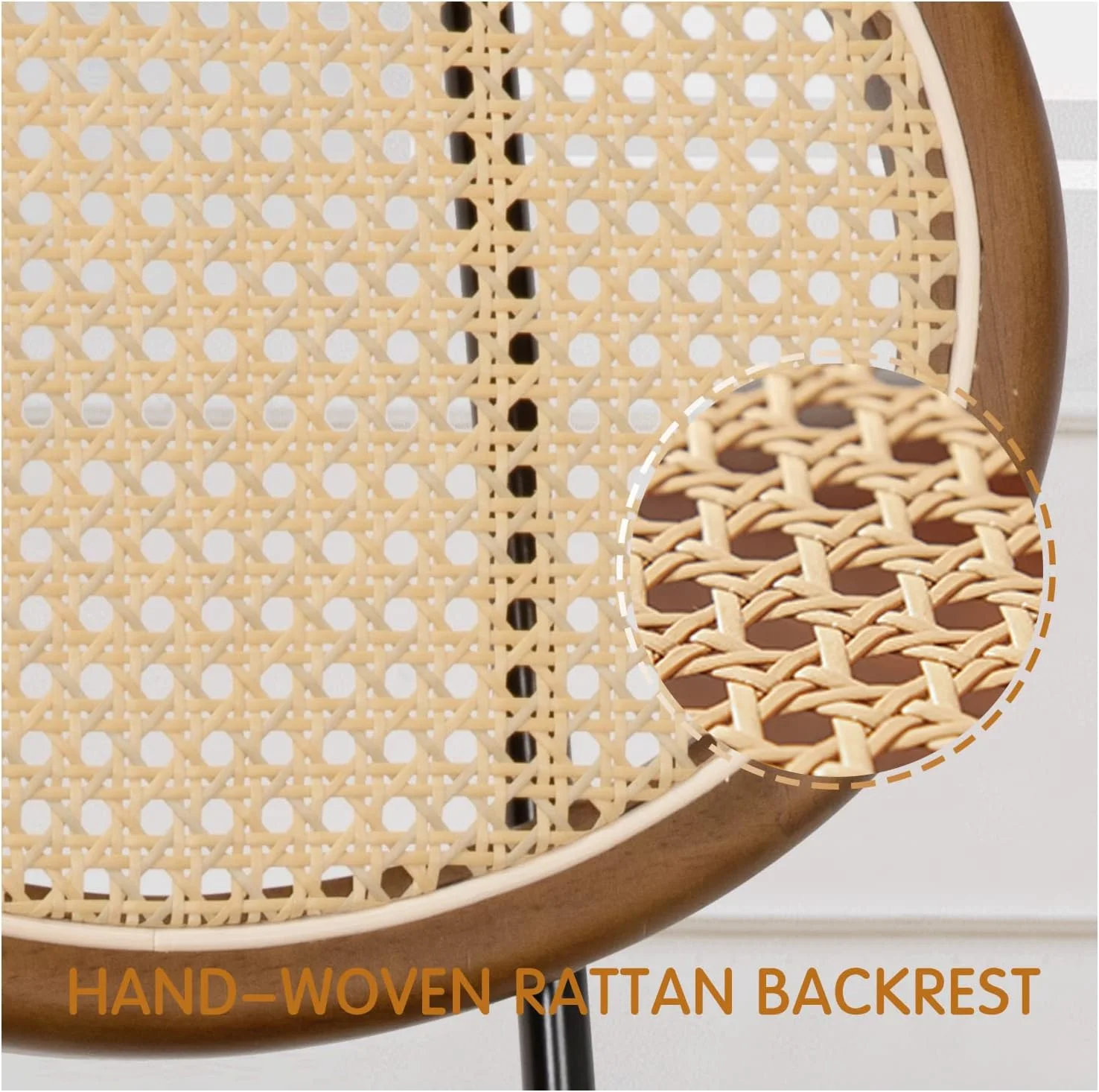 CHYTRV Rattan  Stool  Indoor Leather  Stools   Counter Height  Stools with Metal Leg & Rattan Backrest  Armless Dining Room Chairs for Kitchens Island