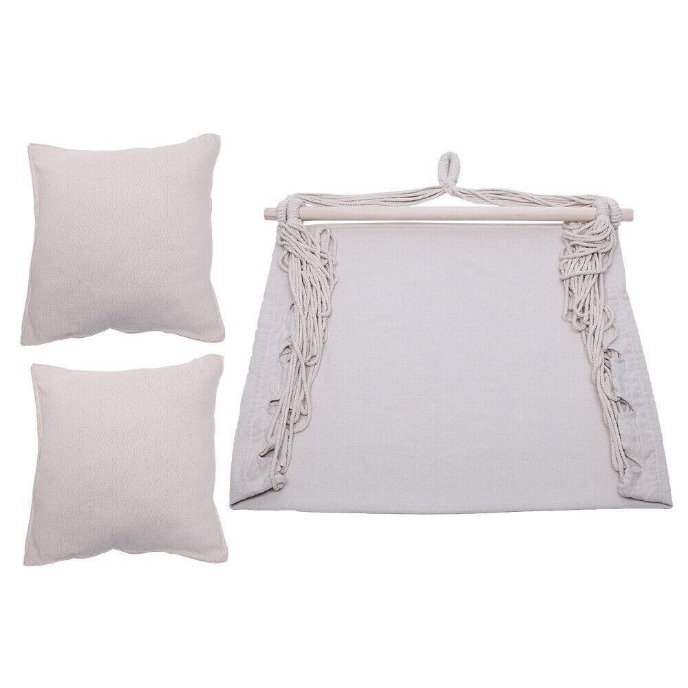 Hammock Hanging Rope Chair Swing Seat Patio Seating Wooden /w 2 Pillows Beige US