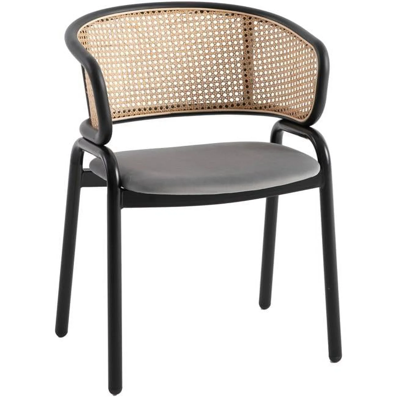 Ervilla Modern Dining Chair with Stainless Steel Legs Velvet Seat & Wicker Back, Grey