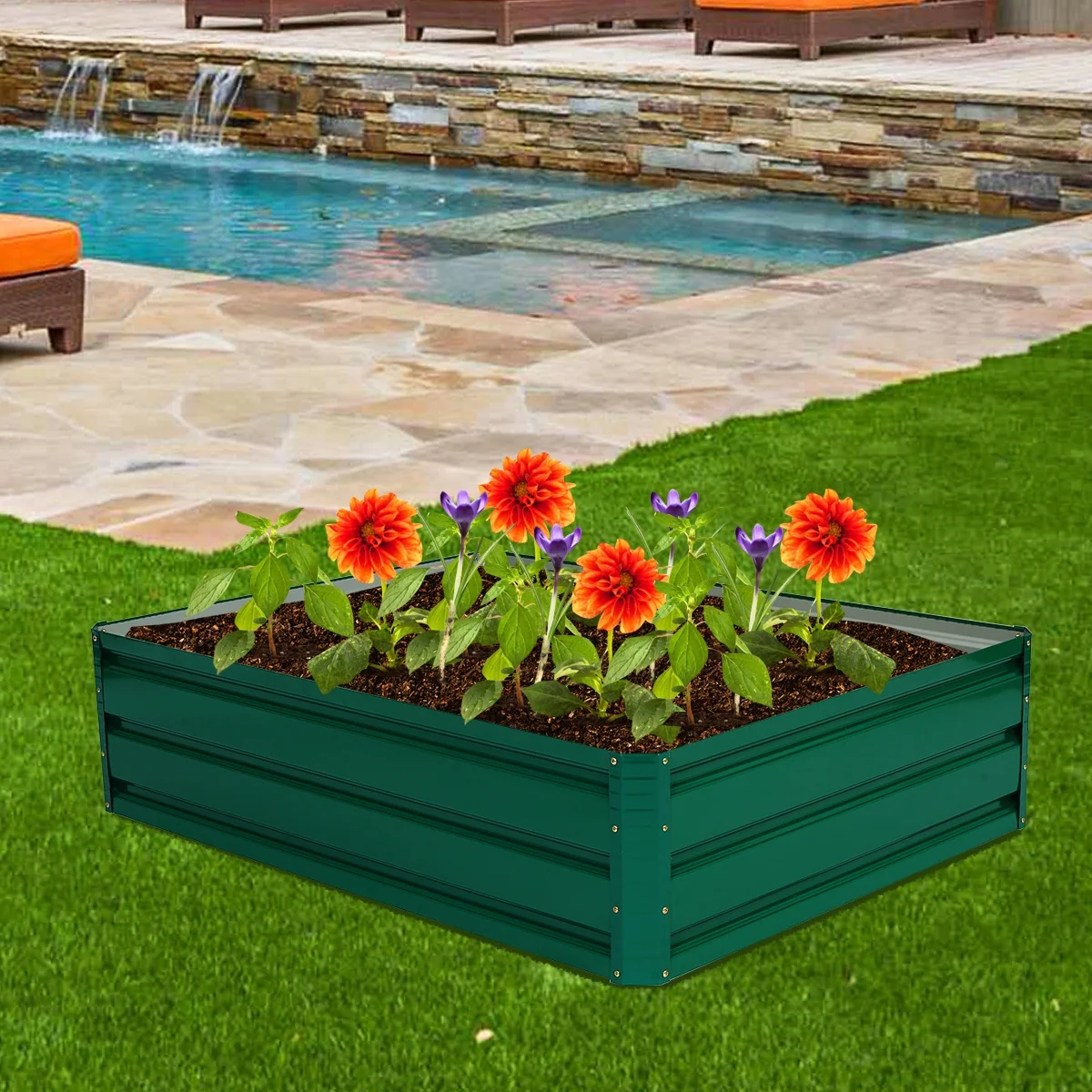 Patio Raised Garden Bed Vegetable Flower Planter Metal Plant Box Dark Green (47