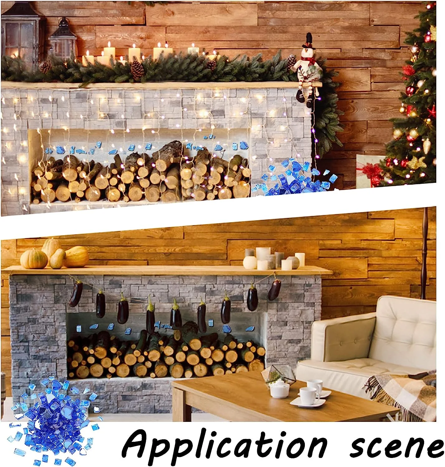 1box Fire Glass Blue Reflective Tempered Fire Glass Chips 300g Fireplace Fire Pit Glass Fire Glass Gravel Glass Beads