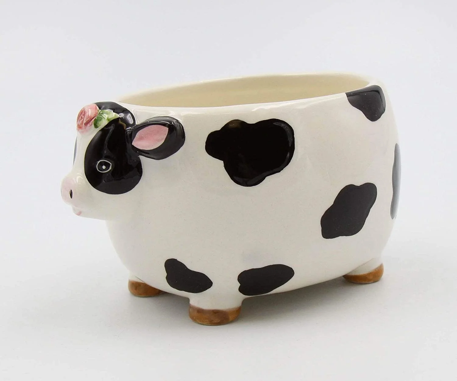 Multicolored Hand-Painted Porcelain Novelty Cow Candy Dish / Plant Planter, 5 inches