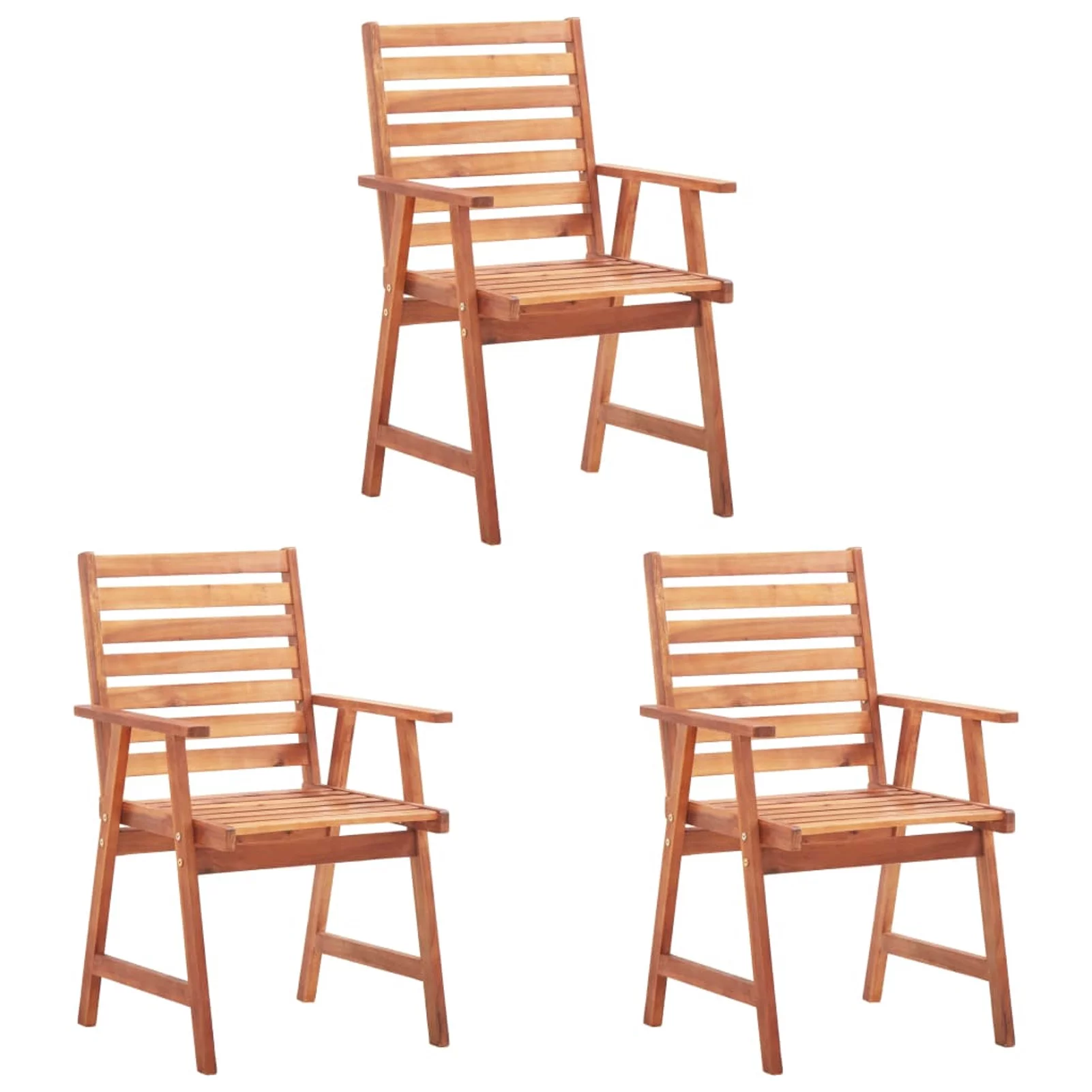Anself Set of 3 Garden Chairs with Green Cushion Acacia Wood Patio Dining Chair for Balcony, Terrace, Outdoor Furniture 22in x 24.4in x 36.2in