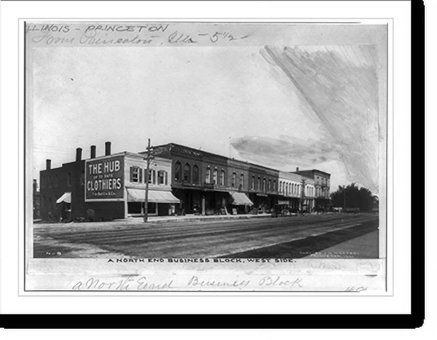 Historic Framed Print, A north end business block, west side, Princeton, Illinois, 17-7/8