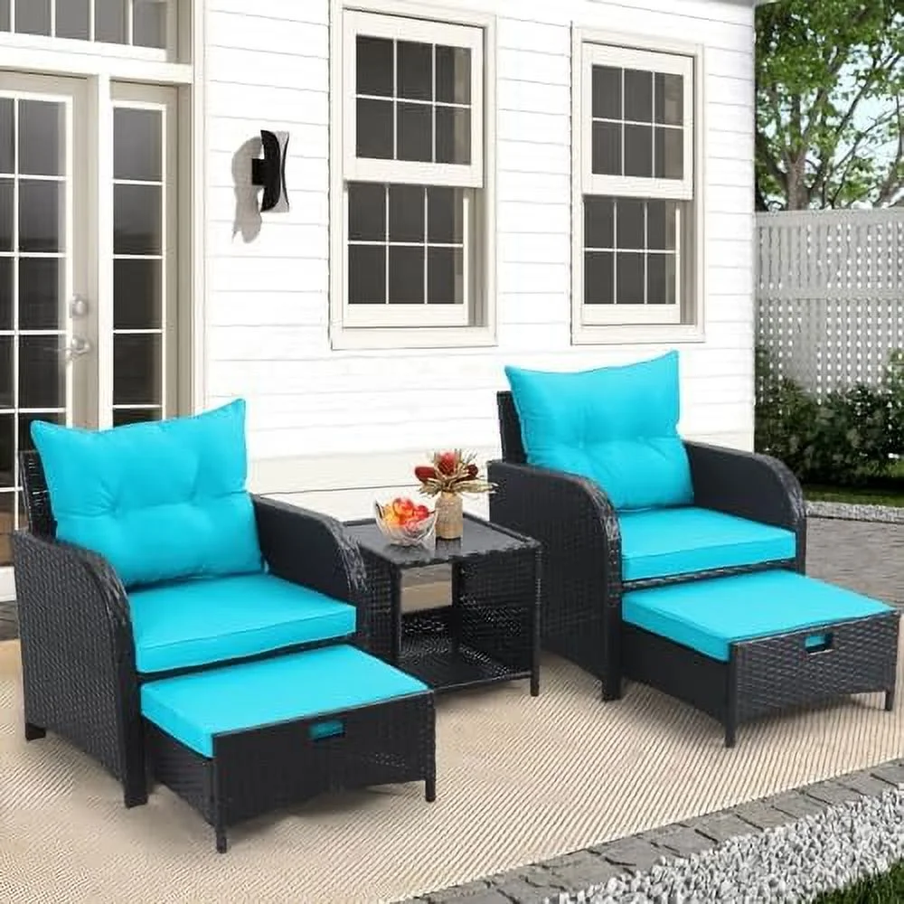 HYHBIBOOM 5 Pieces Wicker Outdoor Patio Chairs Set with Ottoman  Patio Conversation  Set with Ottoman Underneath Balcony  Set with Ottoman  Orange