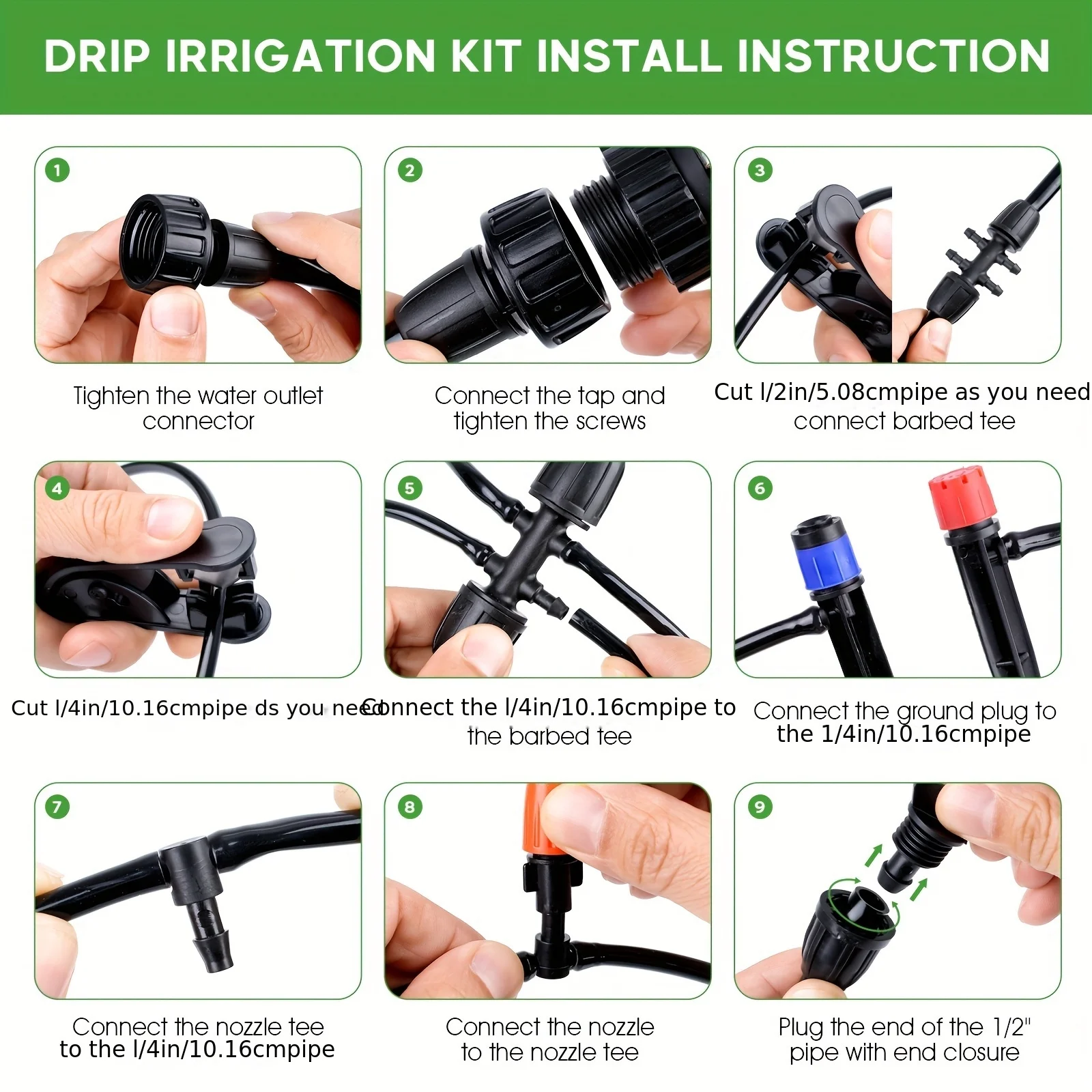 Drip Irrigation System Kit, 226FT Automatic Micro Irrigation Kit Patio Misting Plant Watering System with 1/2 inch 1/4 inch Drip Irrigation Tubing, Adjustable Nozzle Emitters for Garden Greenhouse