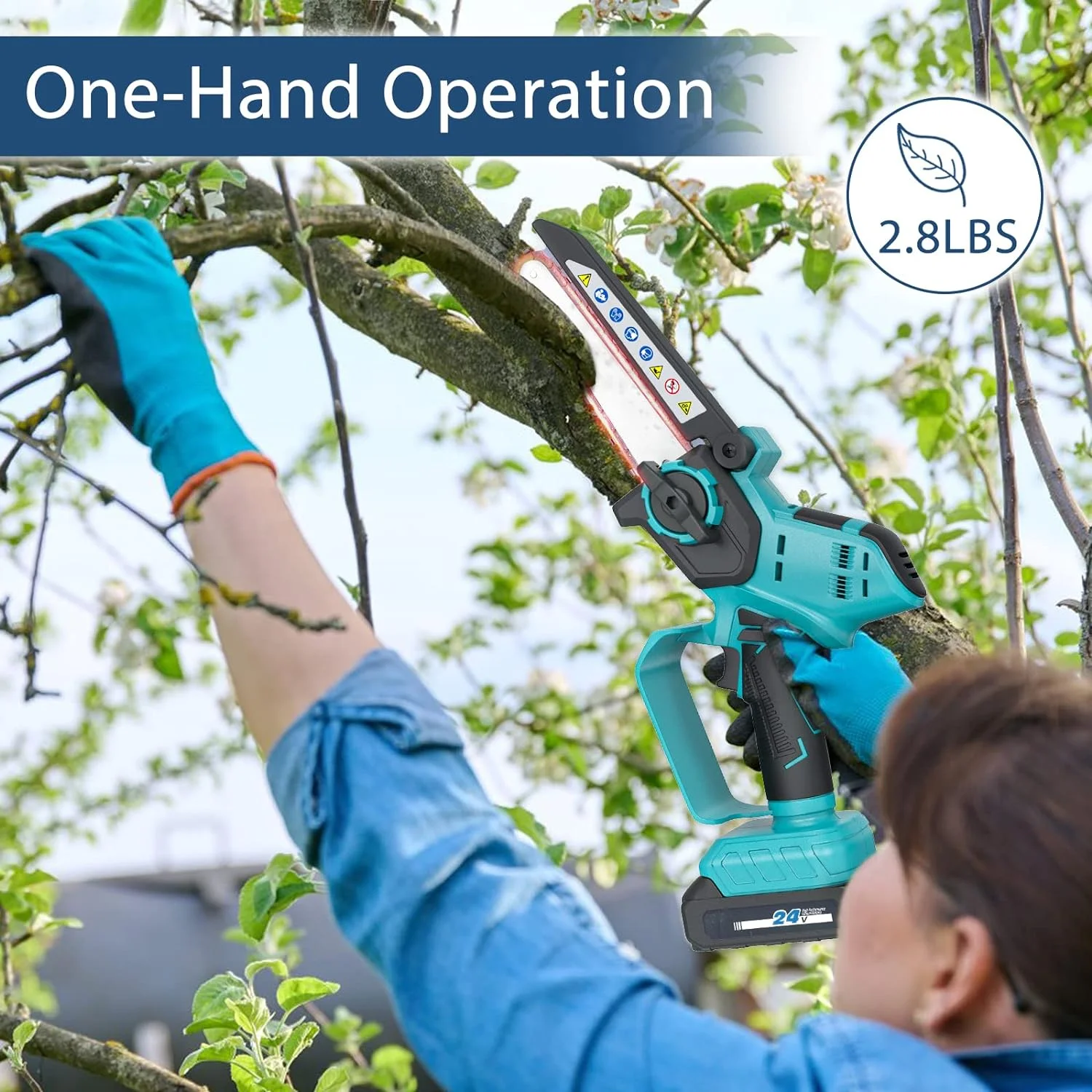 Open Box HAJACK Mini Chainsaw 6-Inch, Electric Cordless Chainsaw 2 Batteries NY199 - BLUE