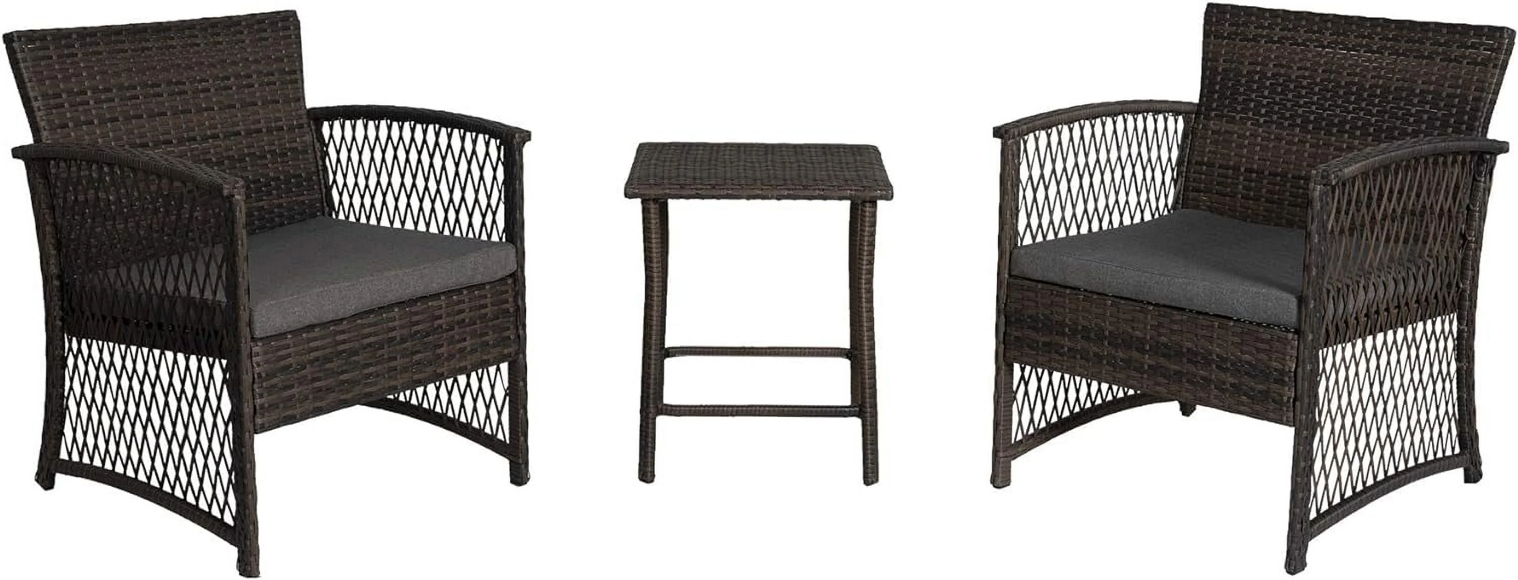 WO 3 Piece Set Coffee Color Base Outdoor/Patio Wicker Rattan Chair Set With Cushions And A Side Table (2 Seater), Coffee/Gray