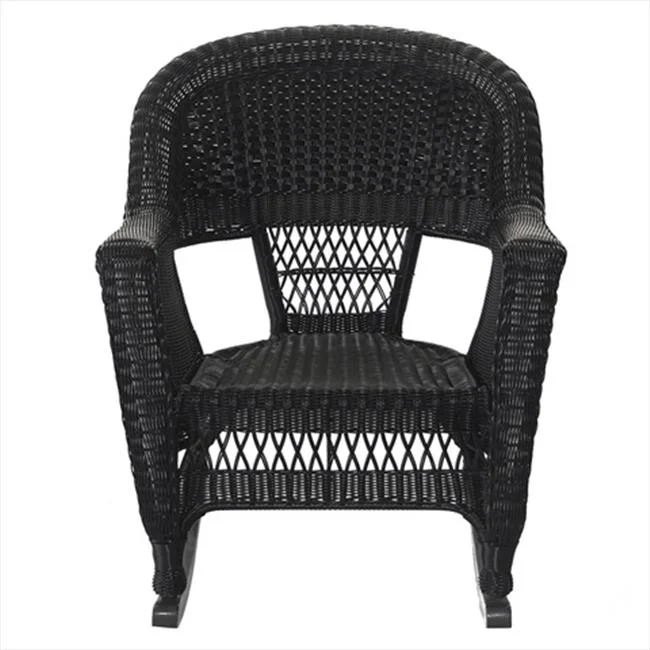Jeco W00207R-D-2 Black Rocker Wicker Chair - Set 2
