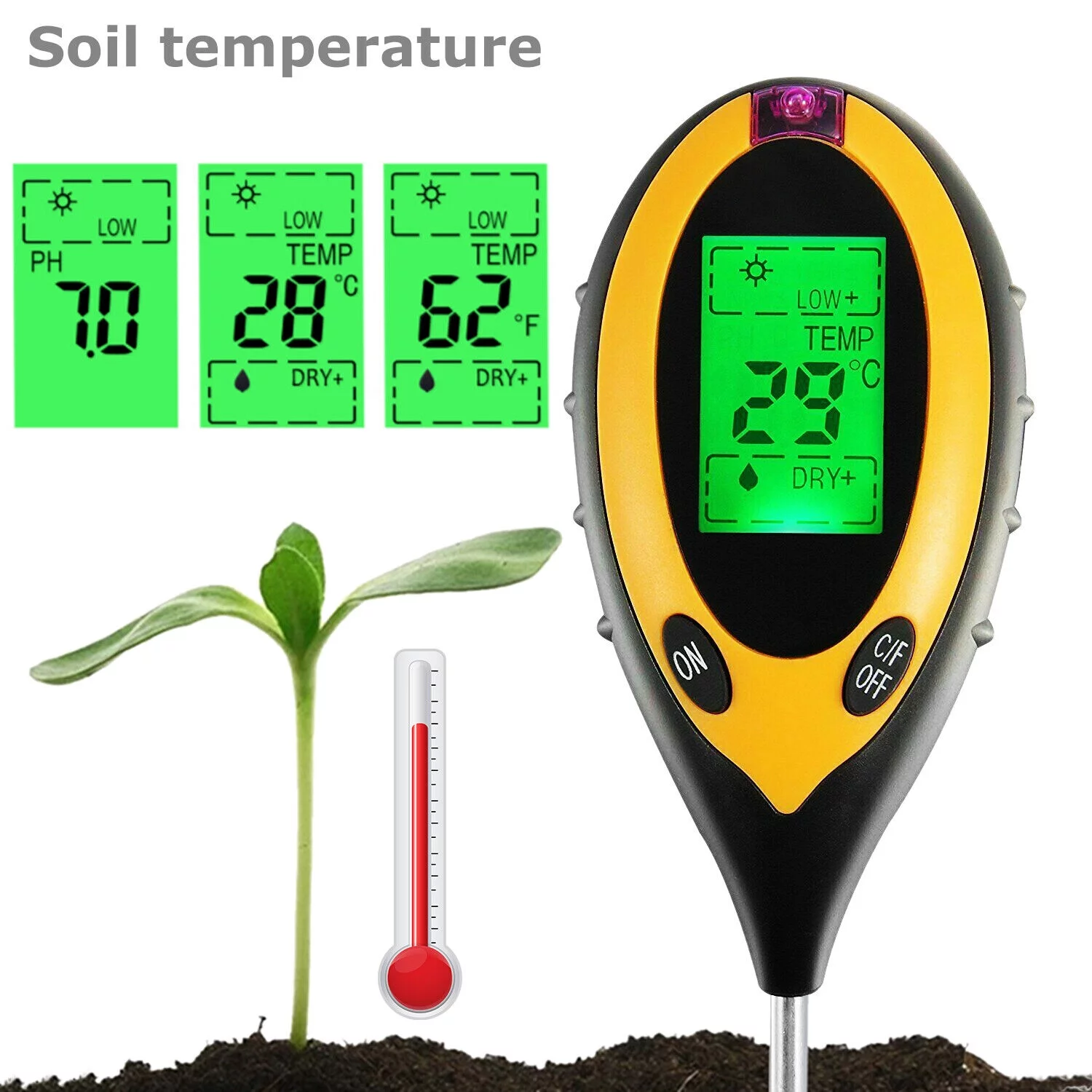 4 in 1 PH Tester Soil Water Moisture Light Test Meter for Garden Plant Seeding