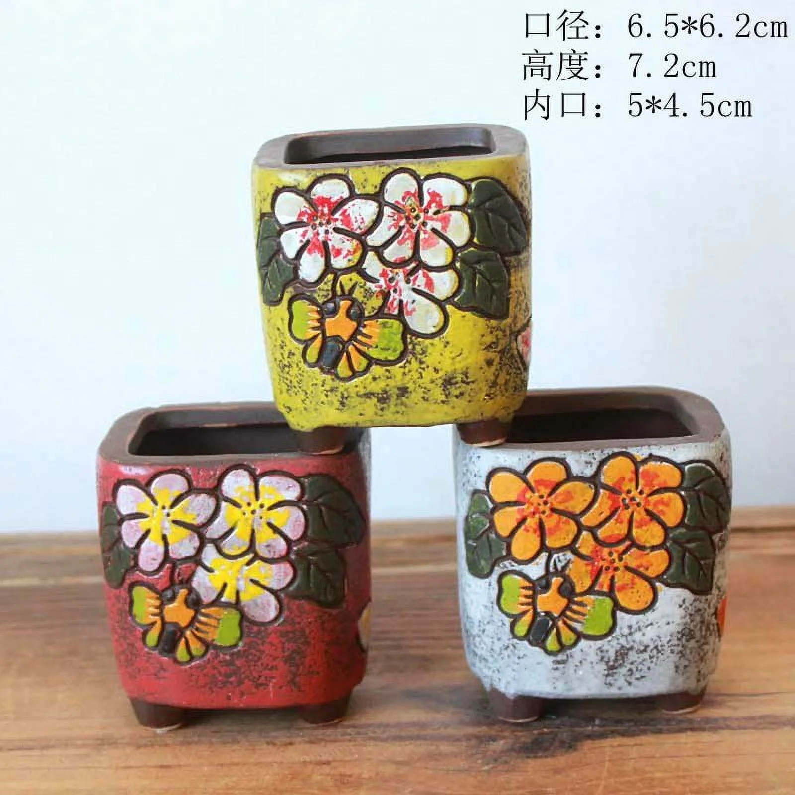 Hand-Painted Korean Style Ceramic Succulent Planter - Small Desktop Plant Pot