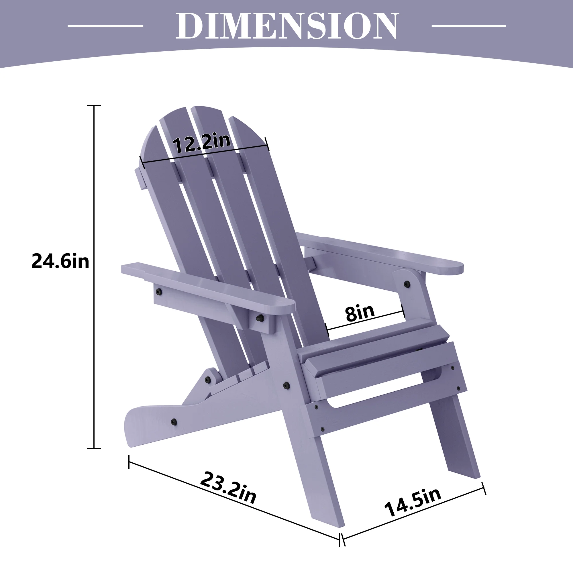 HLR Small Outdoor Folding Wood Kids Terrace Adirondack Chair 1 Pcs, for Lawn, Backyard, Garden, Purple