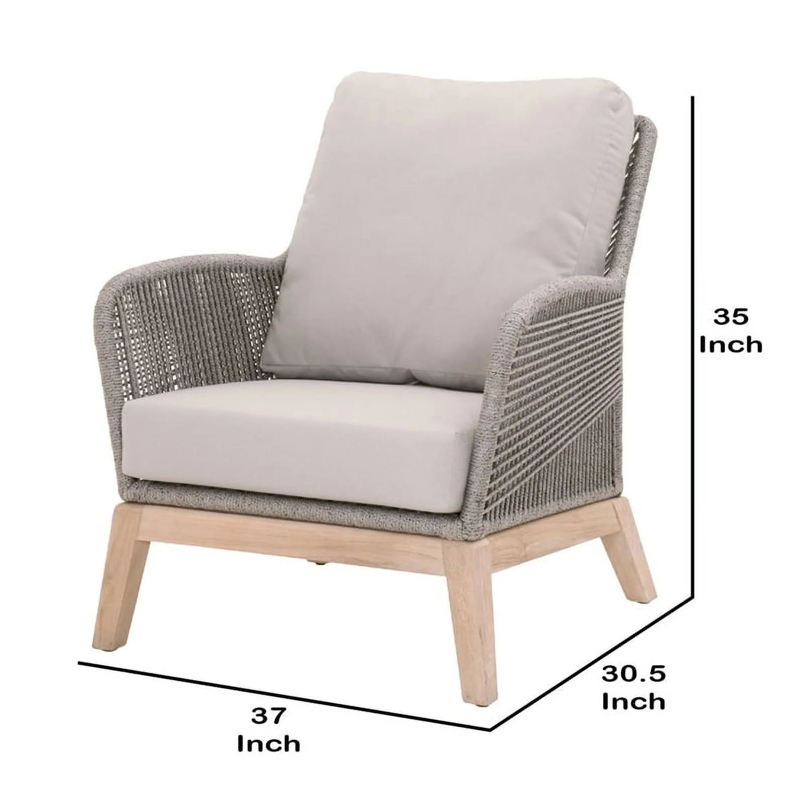 Intricate Rope Weave Club Chair with Removable Cushions Gray and Brown