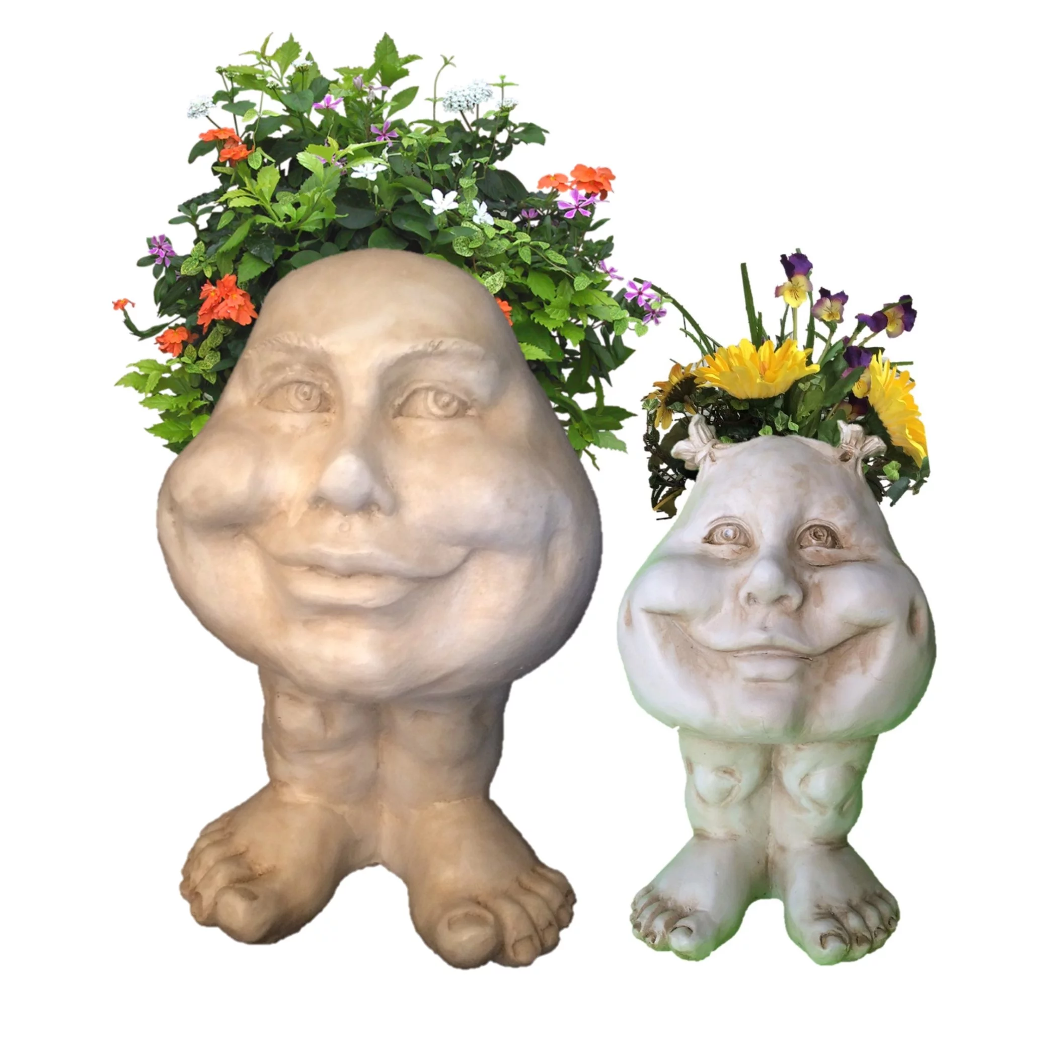 Homestyles Antique White Daisy & Sister Suzy Q the Muggly Face Humorous Statue Planter Pot