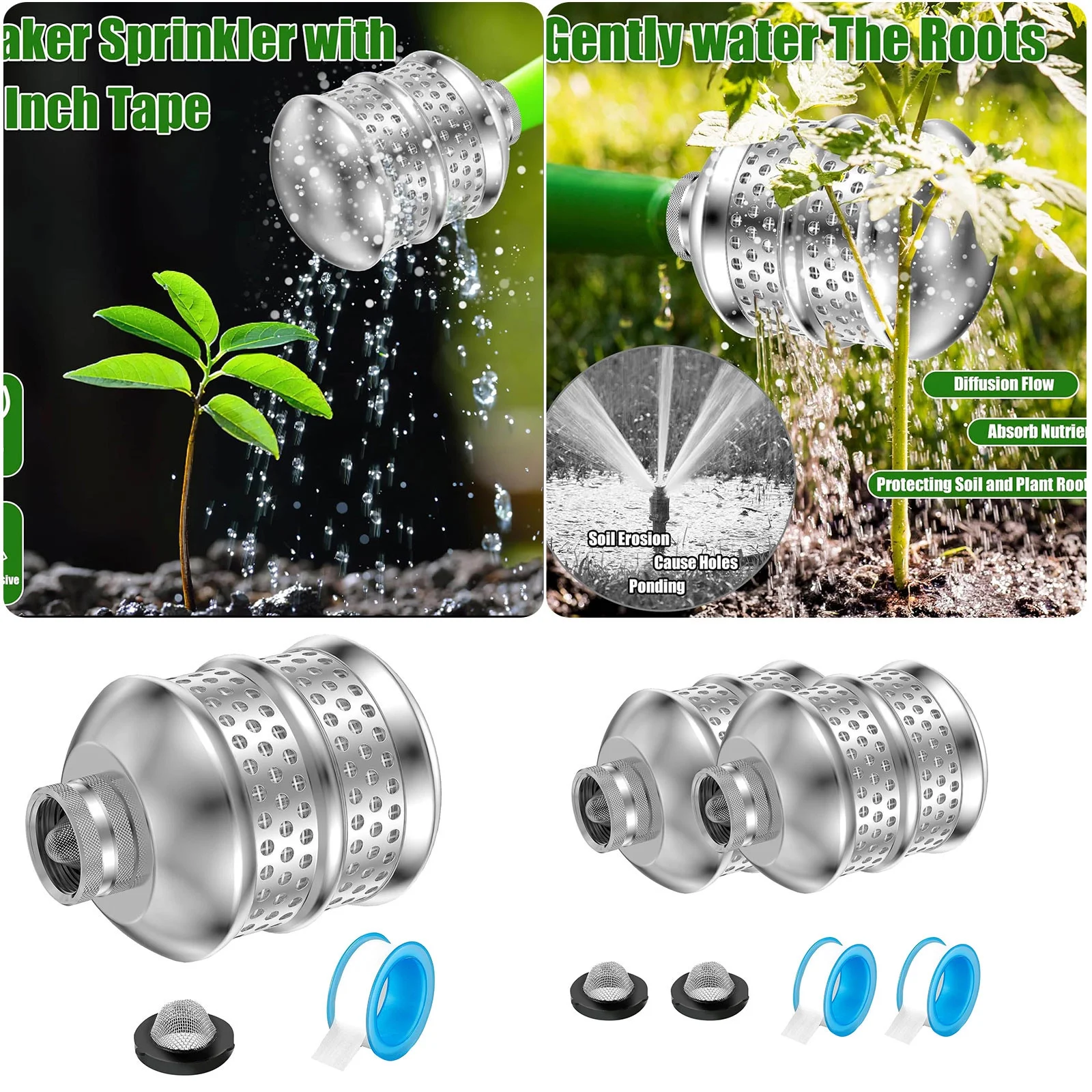 Bubbler Sprinkler Heads 3/4 15 Thread Aluminum Diffuser Flood Nozzle With Tape Gentle Flow Metal Bubbler Sprinkler Head Gentle Garden Watering Soaker Sprinkler For Garden Yard