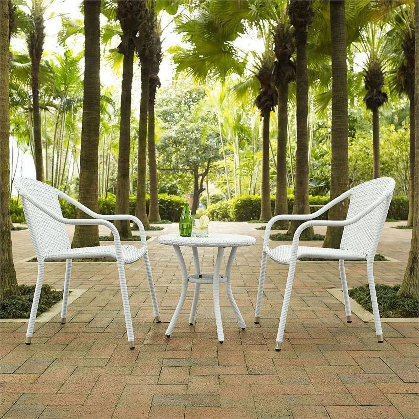 Bowery Hill 3 Piece Coastal Wicker / Rattan Patio Conversation Set in White